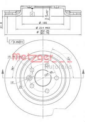 25108 V METZGER Тормозная система Тормозной диск