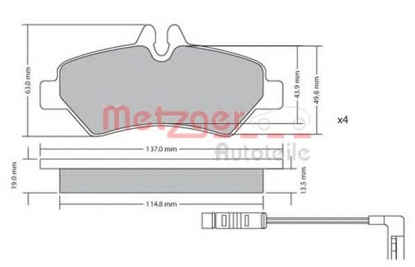 1170037 METZGER Тормозная система Комплект тормозных колодок, дисковый тормоз