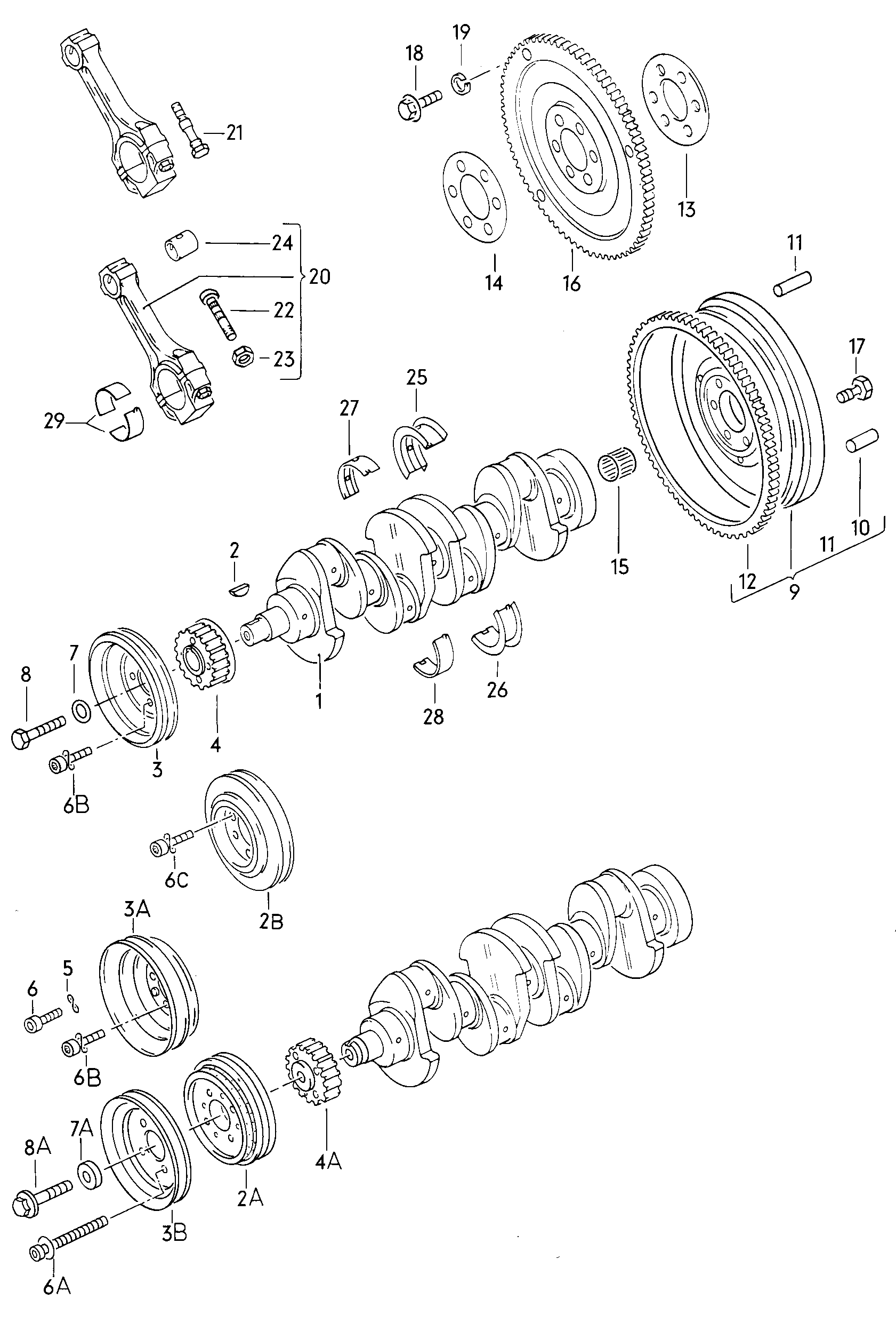 crankshaft; conrod; bearings - Audi 4000(A40)  