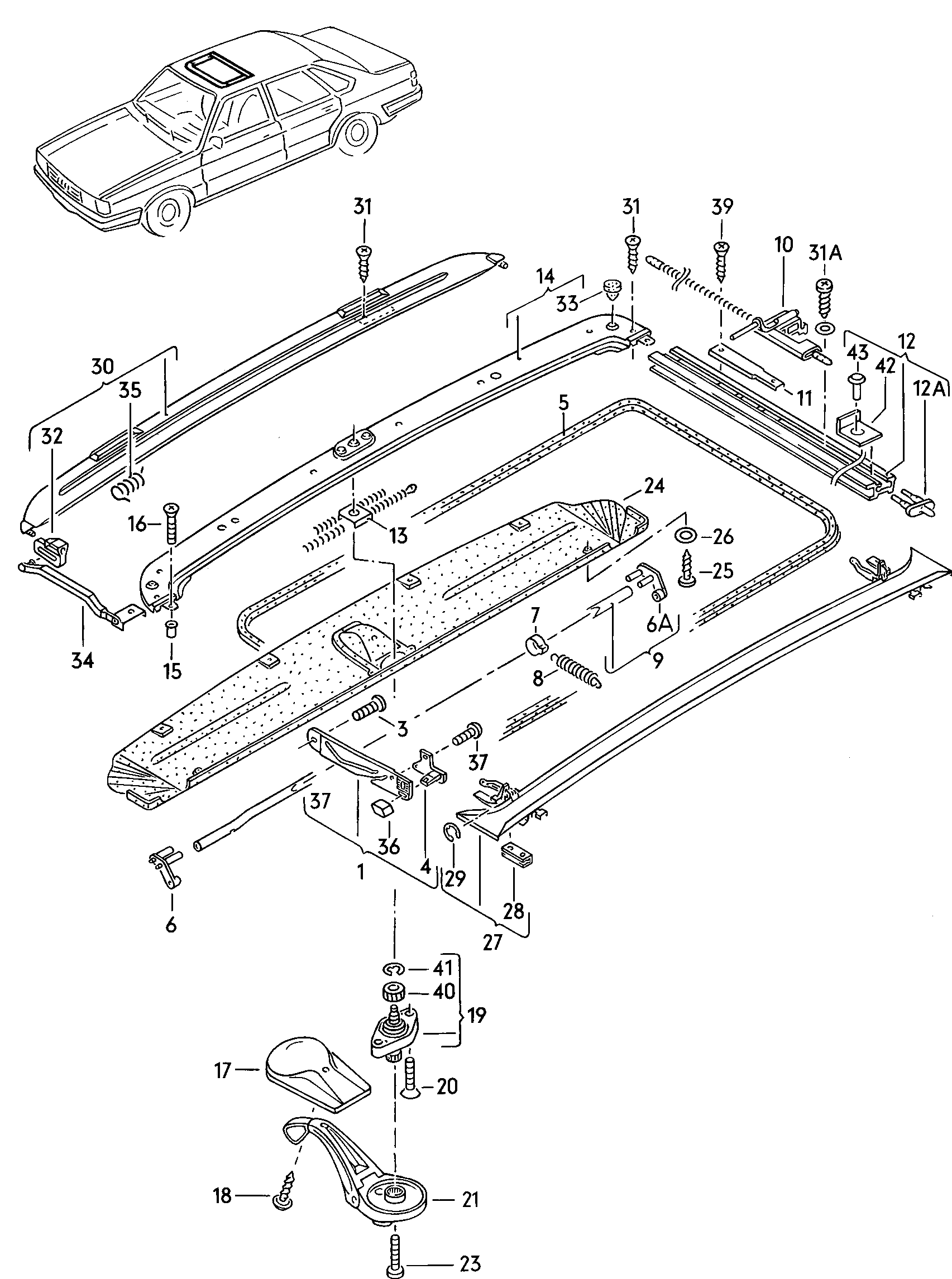 strecha pos.ocel.-dily montazn - Audi 80/90/Avant(A80)  