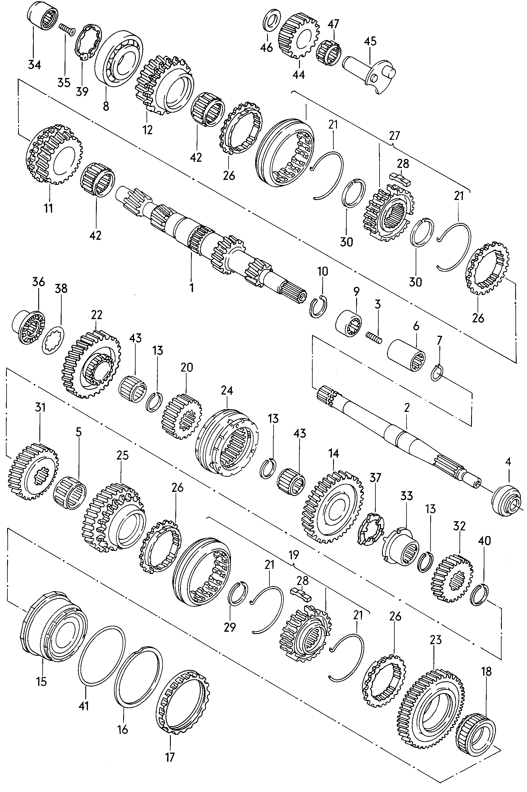 Raeder und Wellen; fuer 5-Gang Schaltgetriebe - Typ 2/syncro(T2)  
