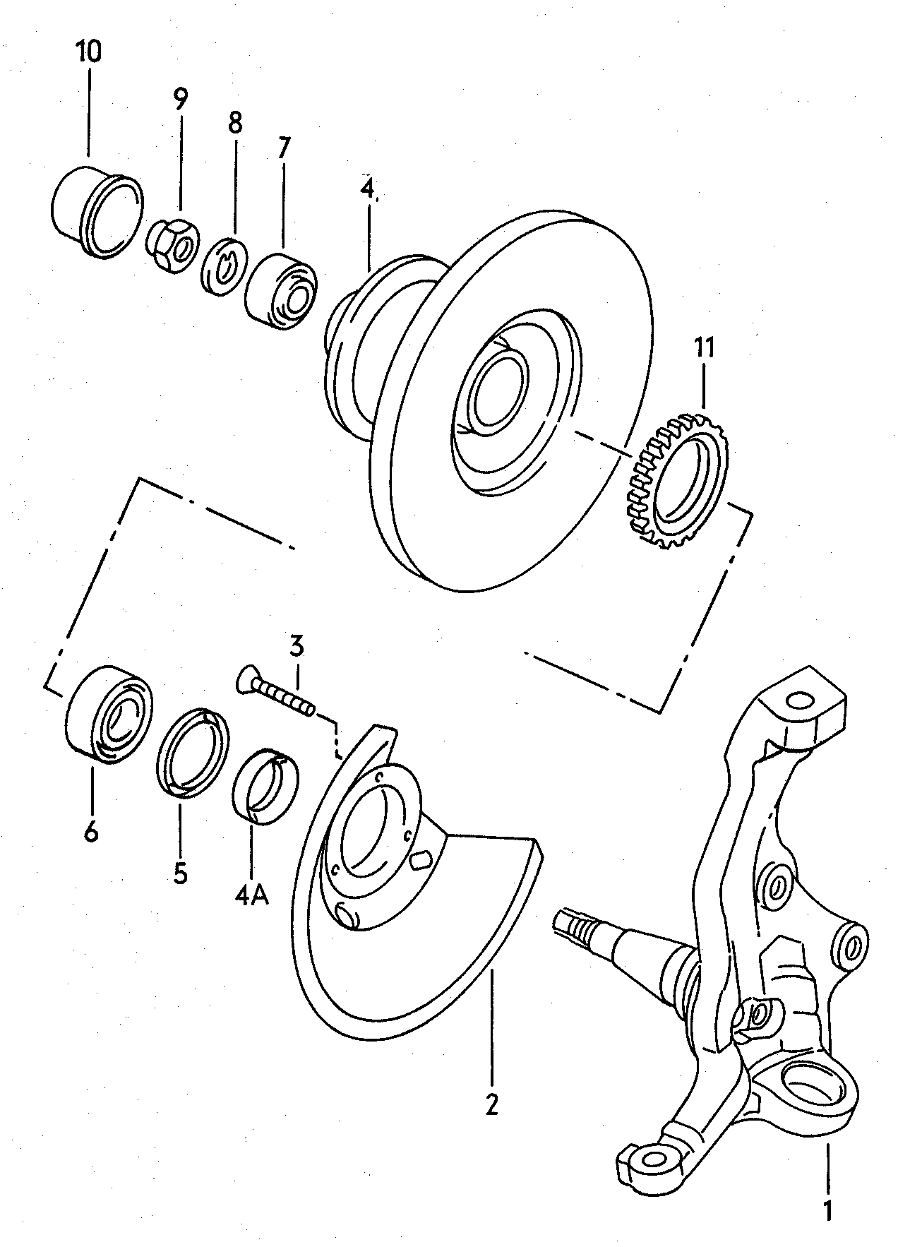fusee; moyeu roue av avec disq. frein - Typ 2/syncro(T2)  