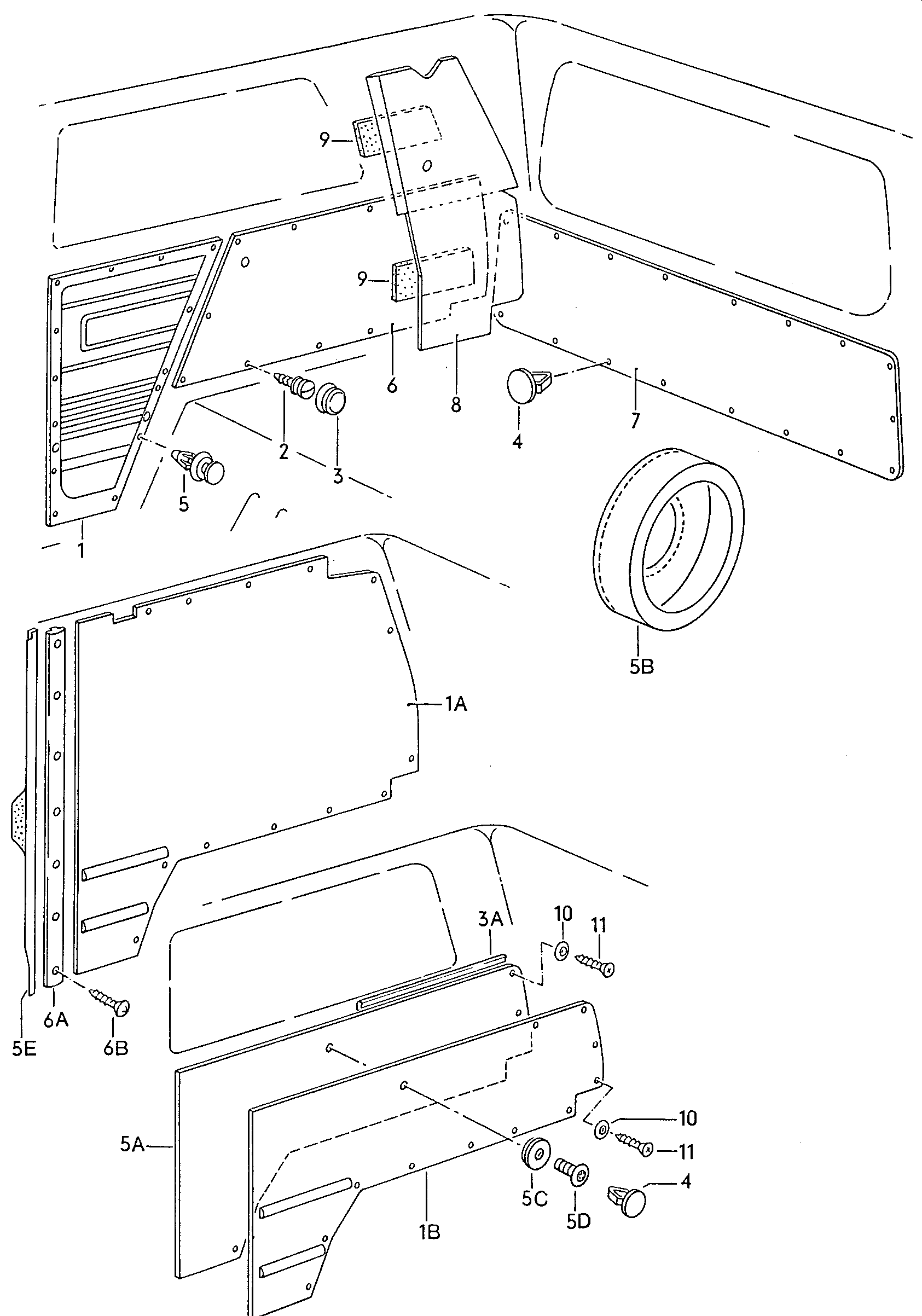 side panel trim; rear lid trim panel - Typ 2/syncro(T2)  