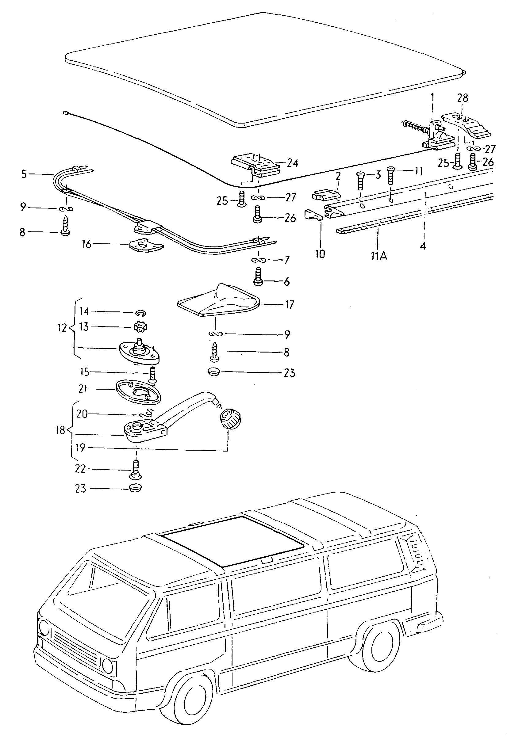 Stahlschiebedach-Einbauteile - Typ 2/syncro(T2)  