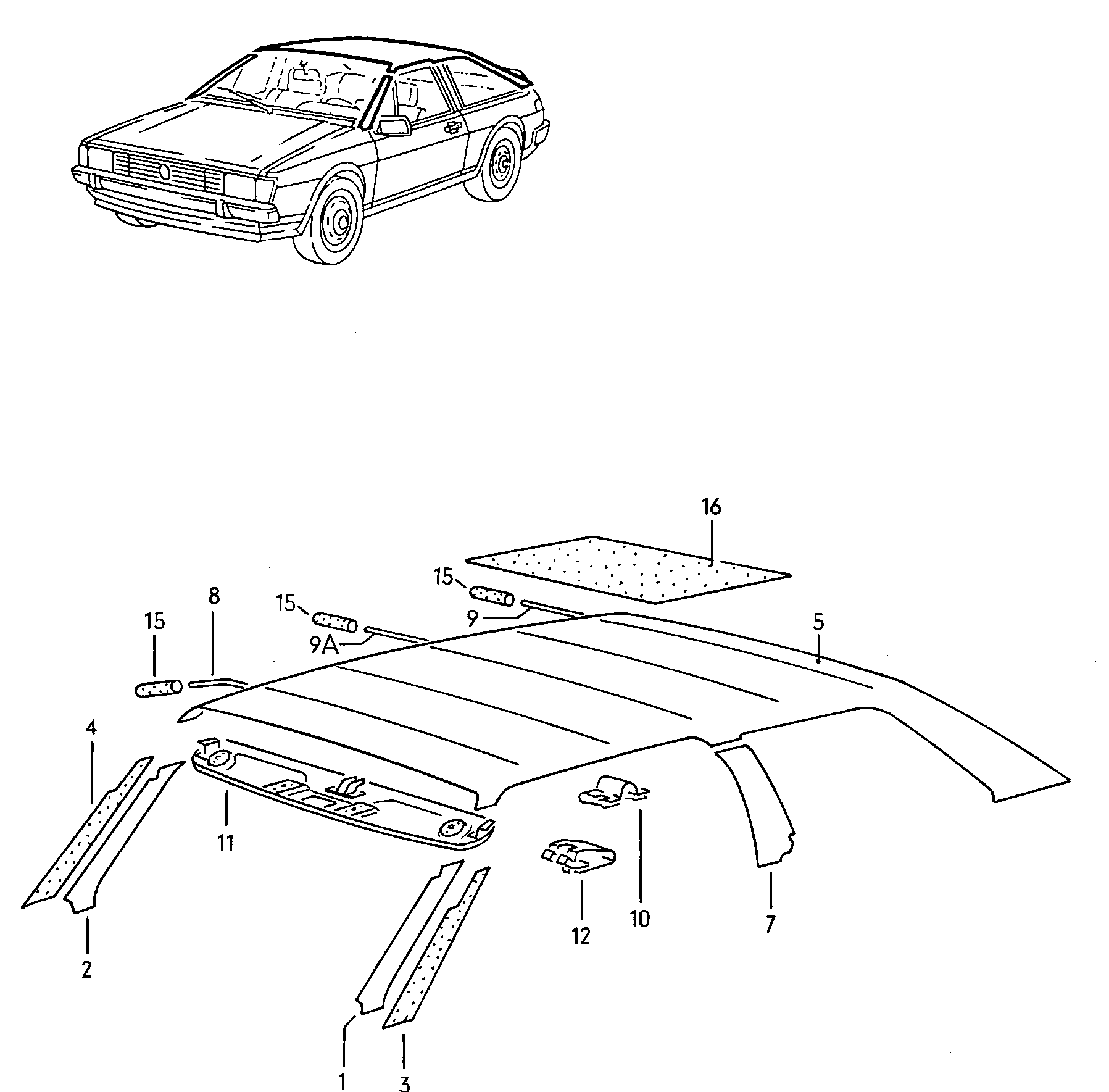 车顶和立柱用
护板; 车顶及车柱用减震垫
.; F 53-B-200 001>> - Scirocco(SCI)  