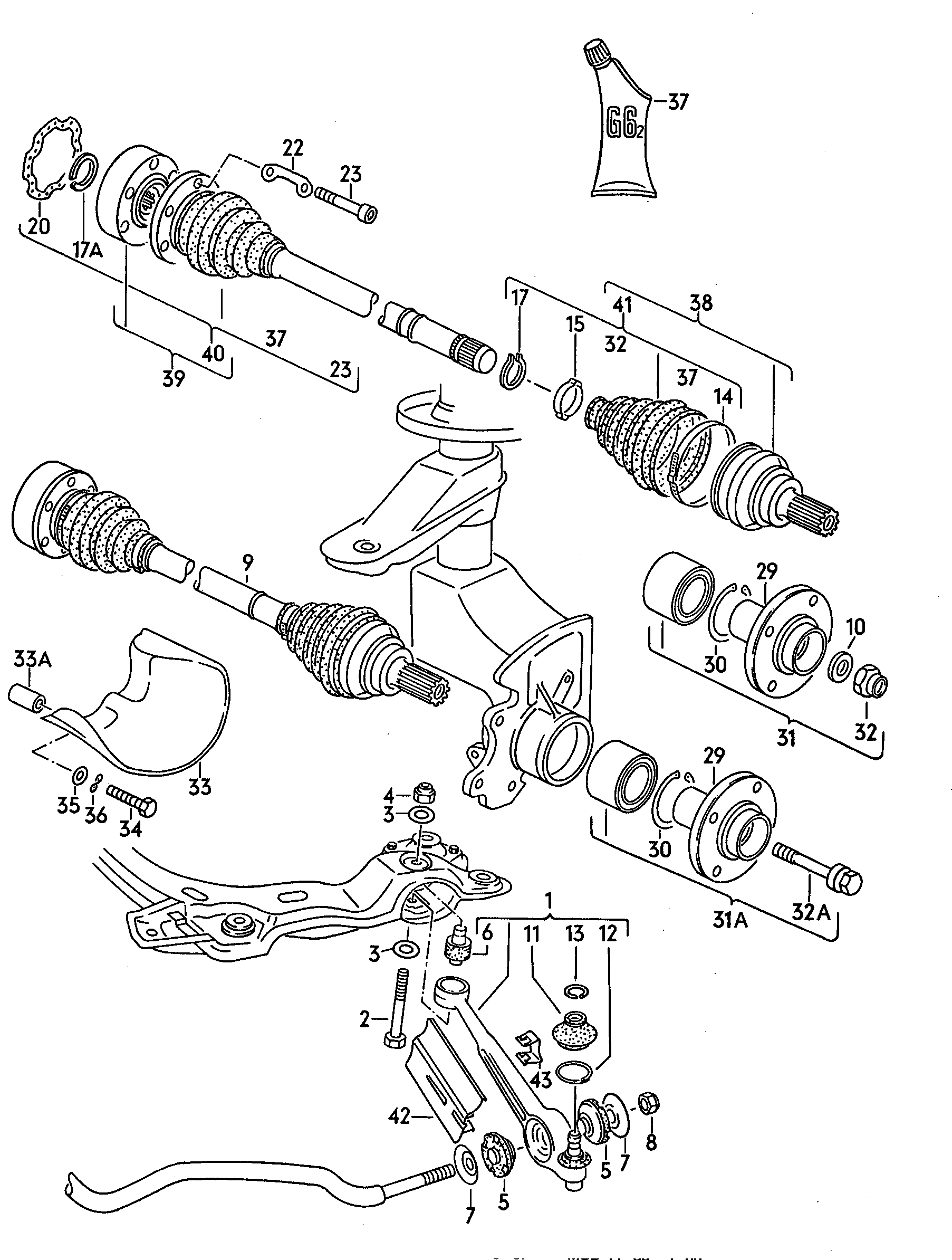brazo transversal; junta articulada; buje de rueda - Audi 200(A200)  
