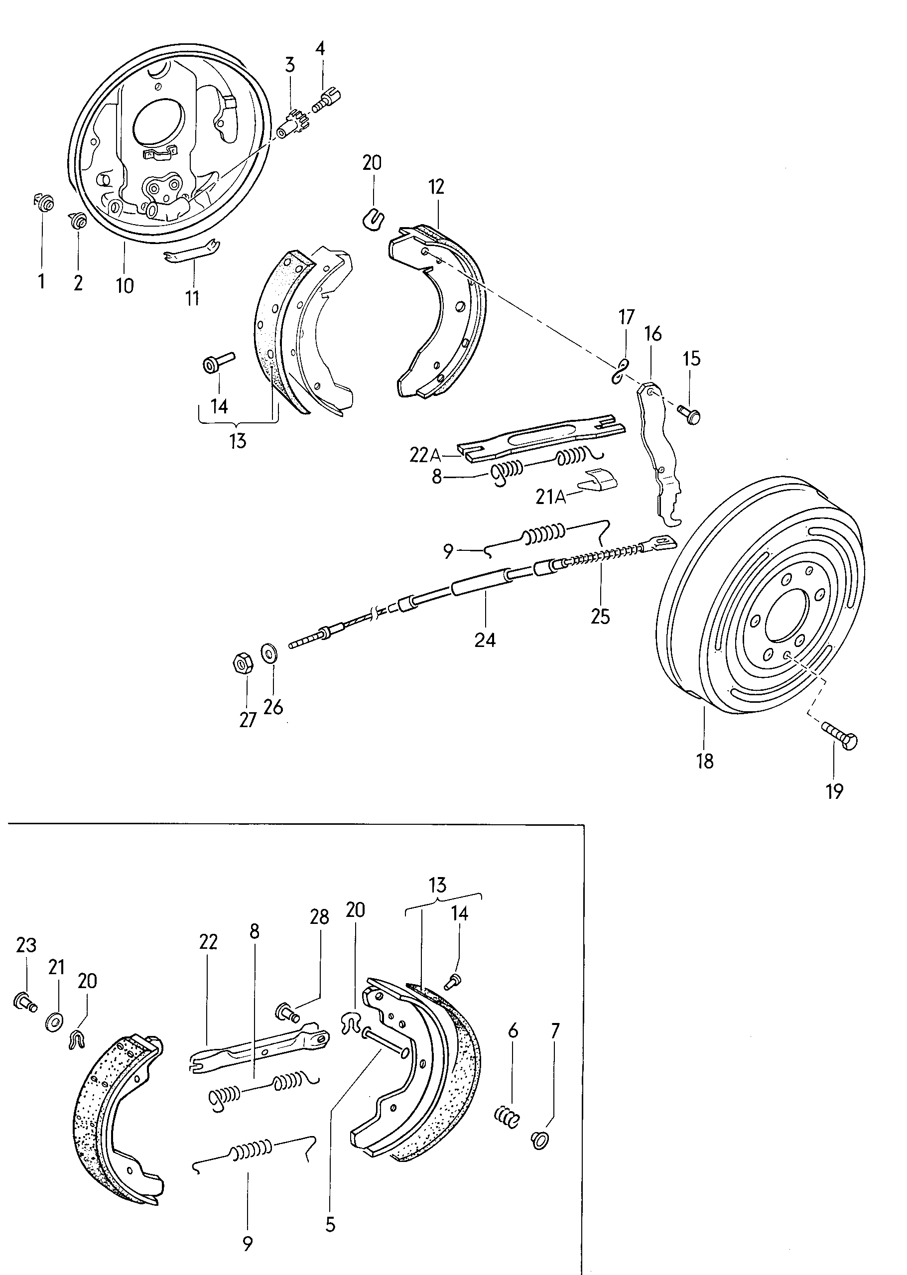 Bremstraeger; Bremsbacke mit Belag; Bremszug - Typ 2/syncro(T2)  