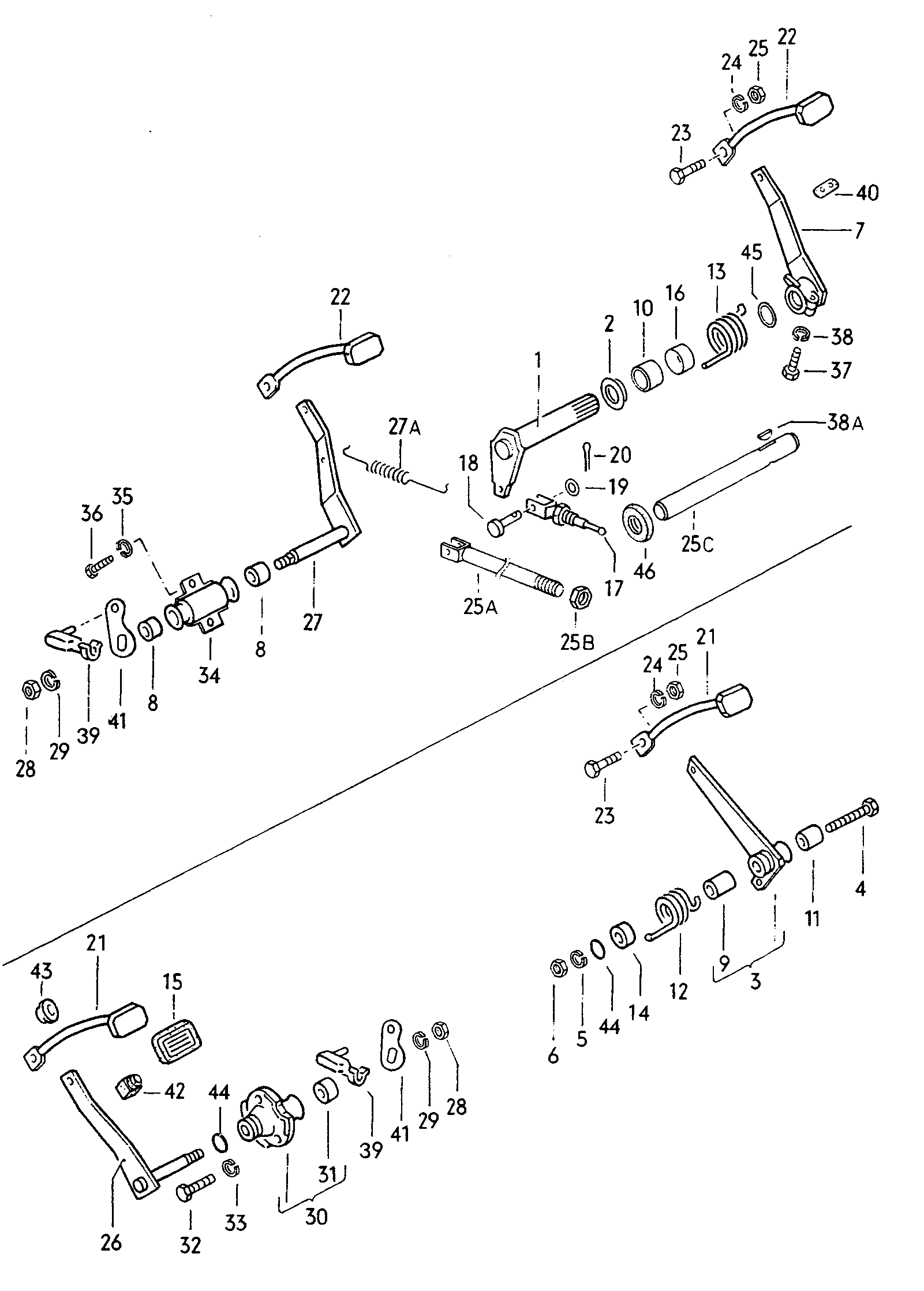 Brems- und Kupplungsfusshebel-
werk - Typ 2/syncro(T2)  