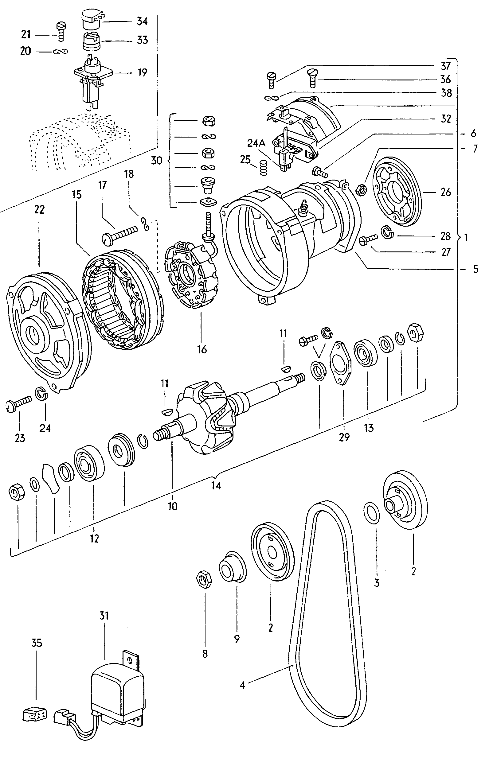 Drehstromgenerator und
Einzelteile - Typ 2/syncro(T2)  