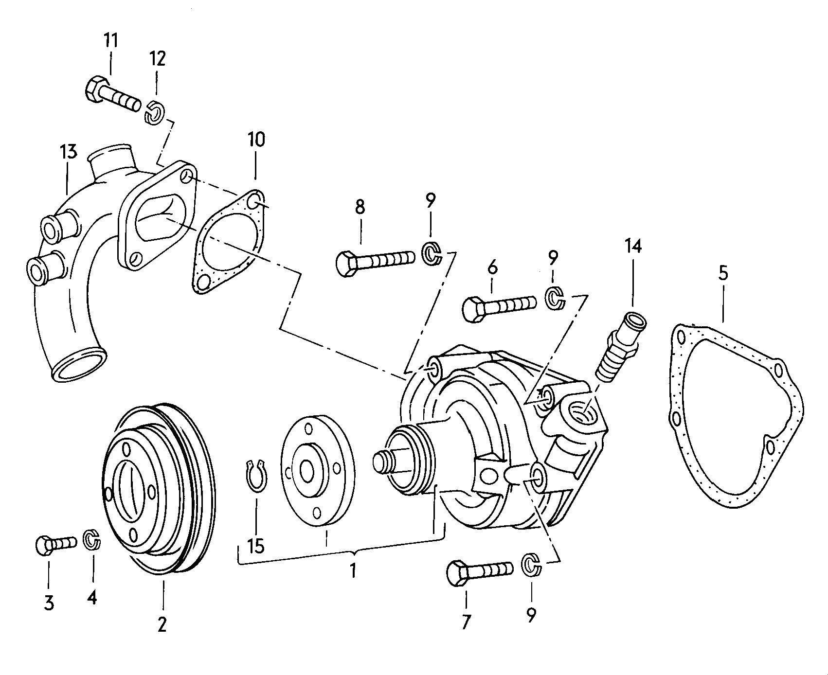 coolant pump; v-belt pulley; inlet connection - LT, LT 4x4(LT)  