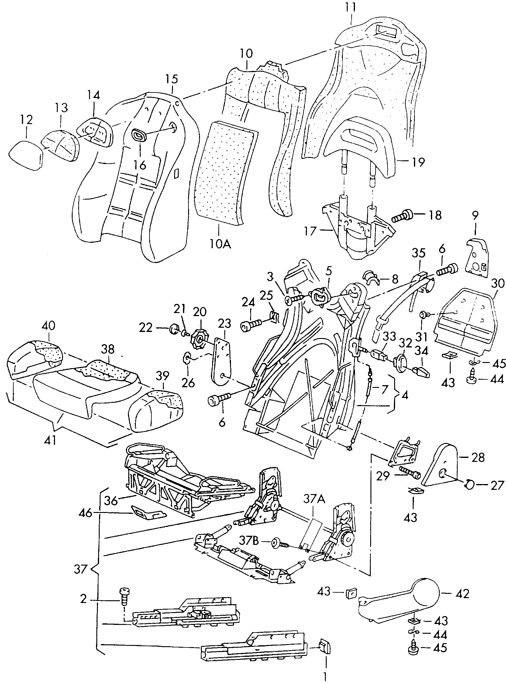 Sitz; Lehne; Kopfstuetze; Ueberrollbuegel - Audi Cabriolet(ACA)  