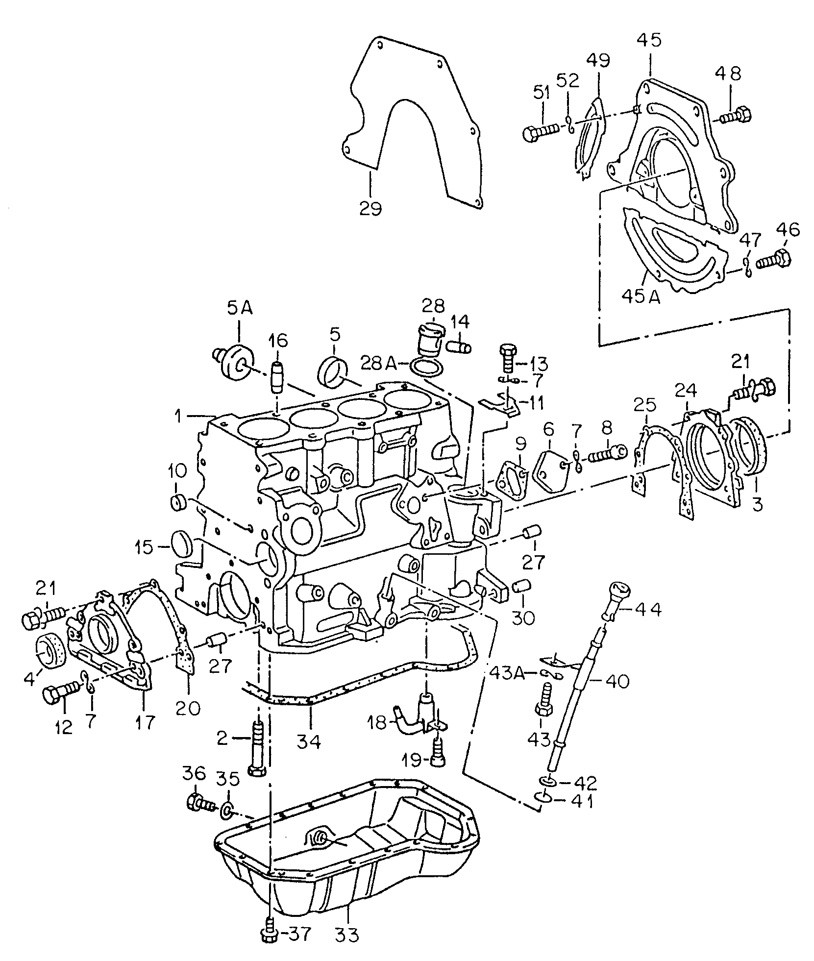 cylinder block with pistons; oil sump - Golf(GOM)  