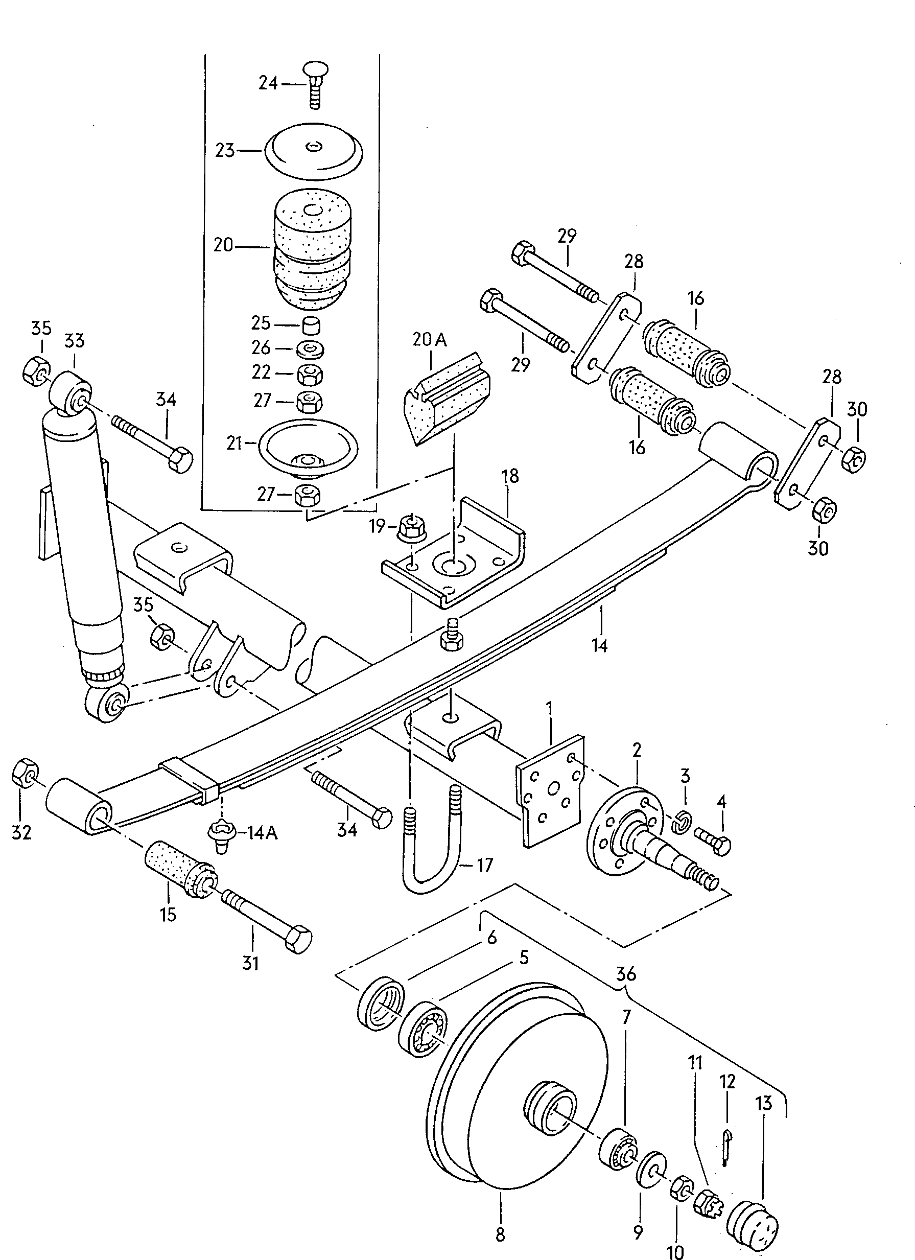 rear axle beam with attachment
parts; suspension - Caddy(CA)  