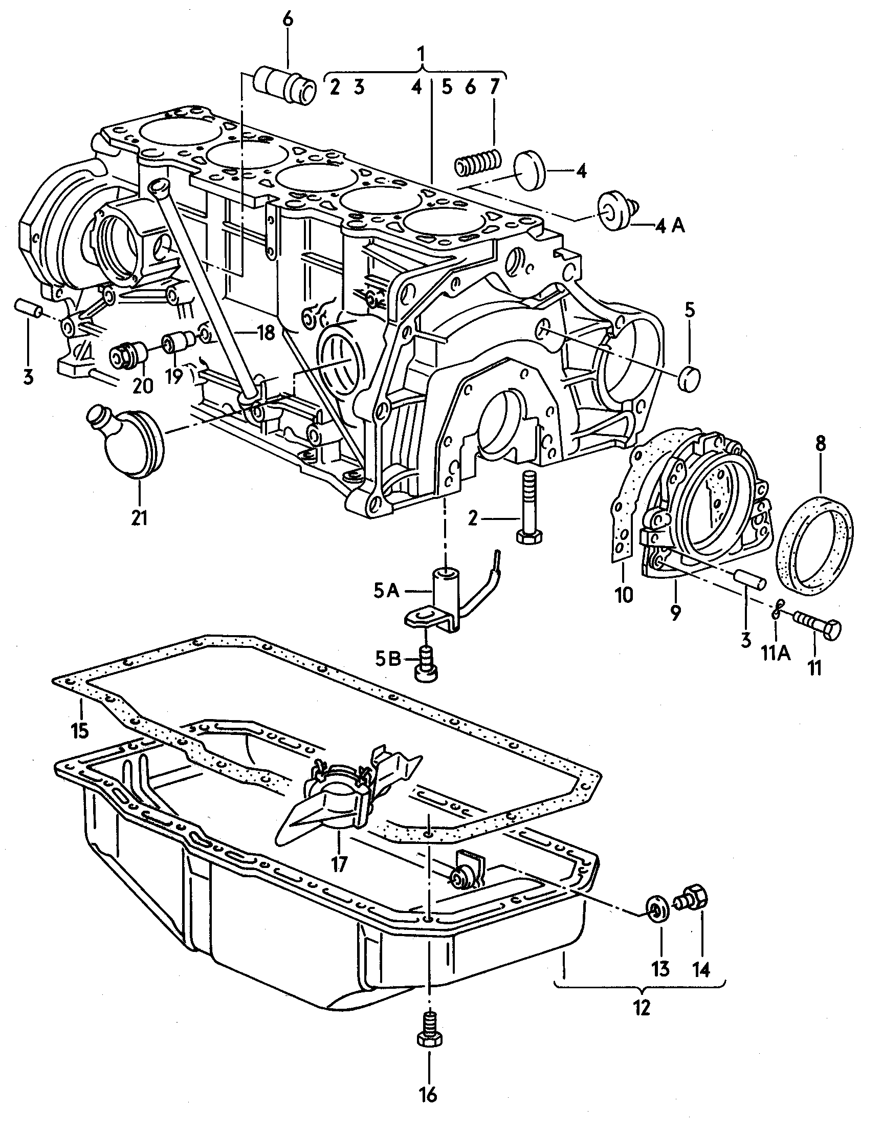 cylinder block with pistons; oil sump - Audi 200/Avant quattro(A20Q)  
