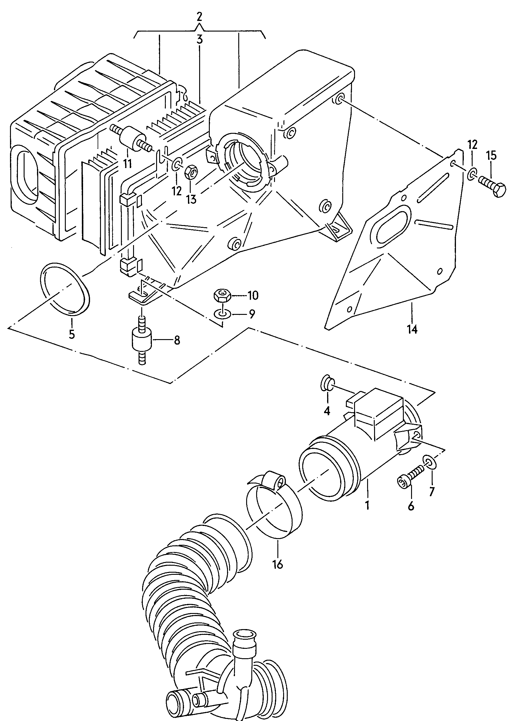 air mass meter; air filter with connecting
parts - Audi quattro/Sport(AQS)  