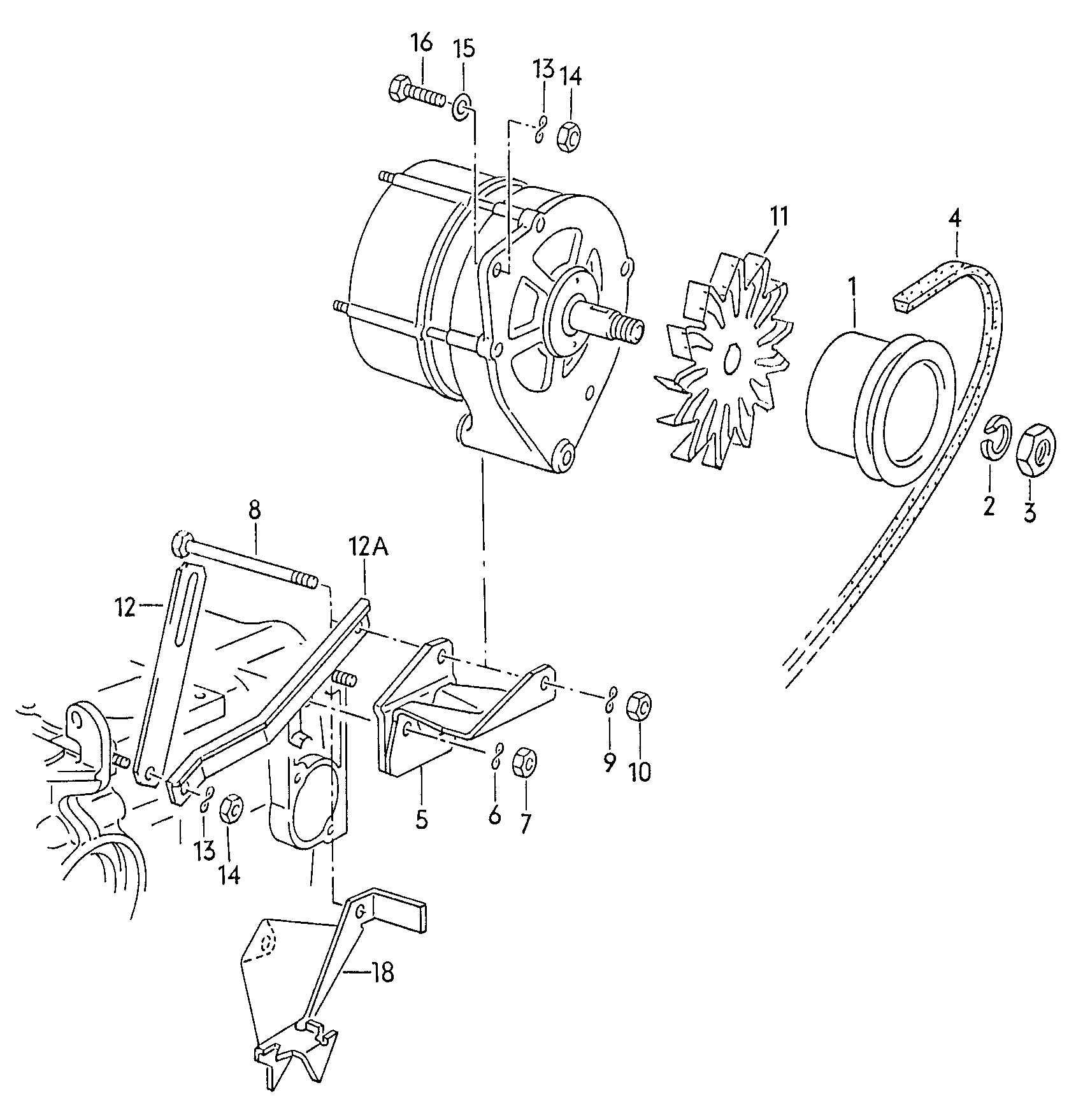 mounting parts for
alternator - Typ 2/syncro(T2)  