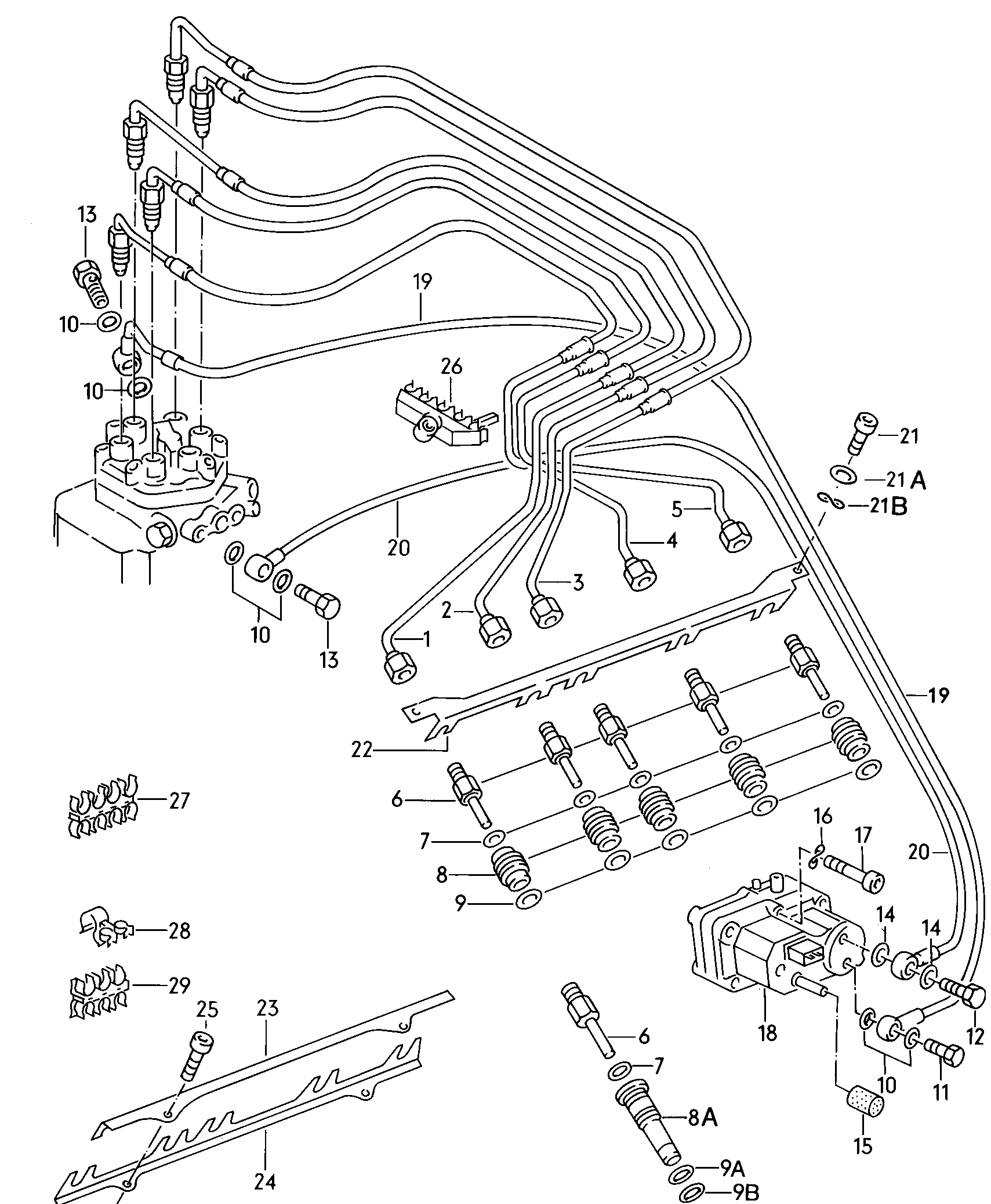 Форсунка; Трубка топливная; Pегулятор прогрева - Audi 80/90/Avant(A80)  