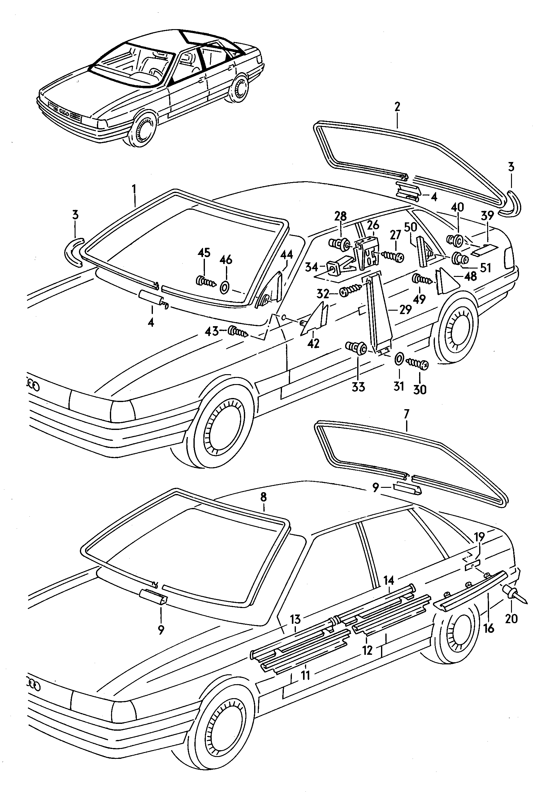 Zierleisten fuer Seiten-,
Windschutz- und Rueckbl... - Audi 80/90/Avant(A80)  
