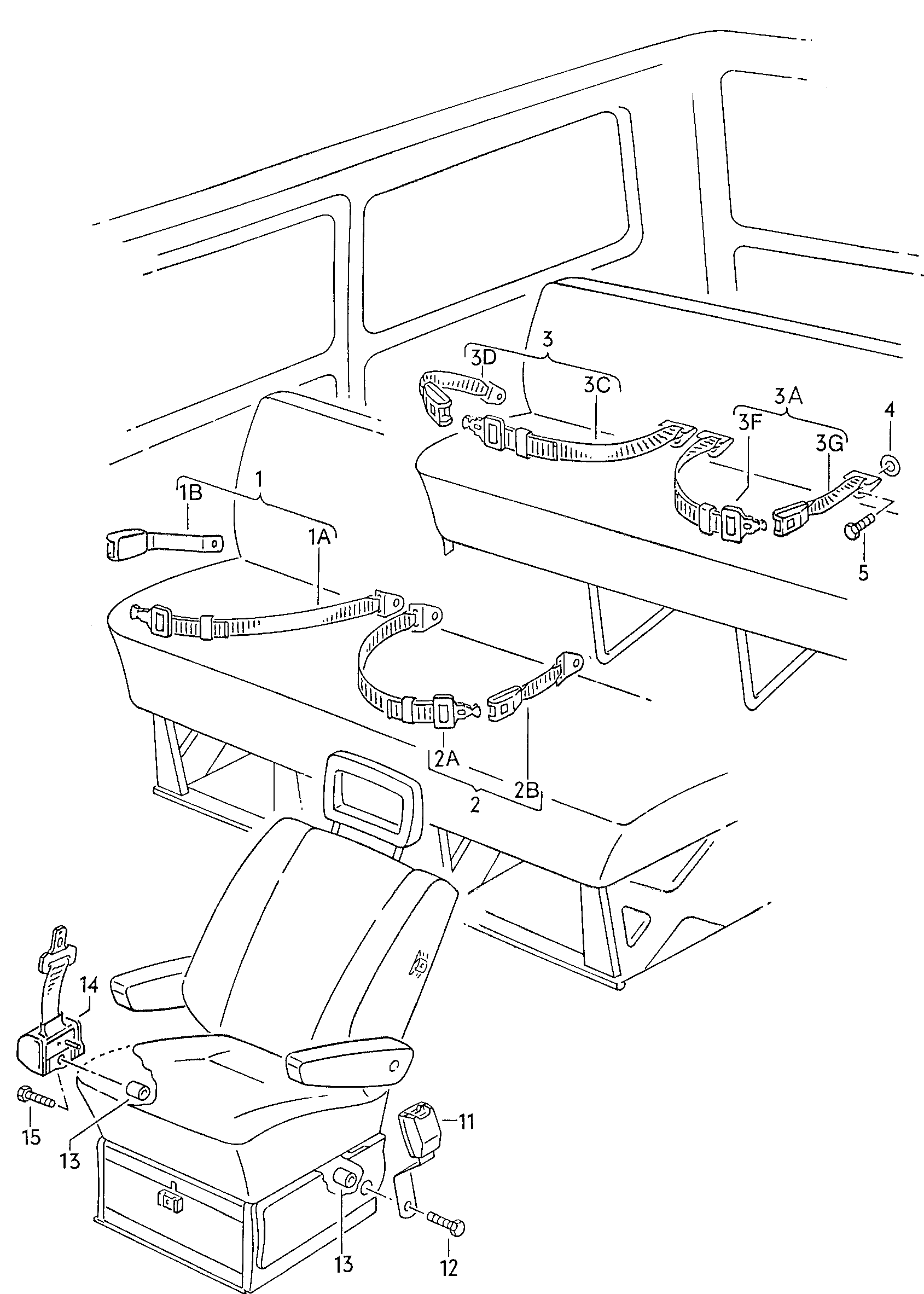 heupgordel in passagiers-
ruimte - Typ 2/syncro(T2)  