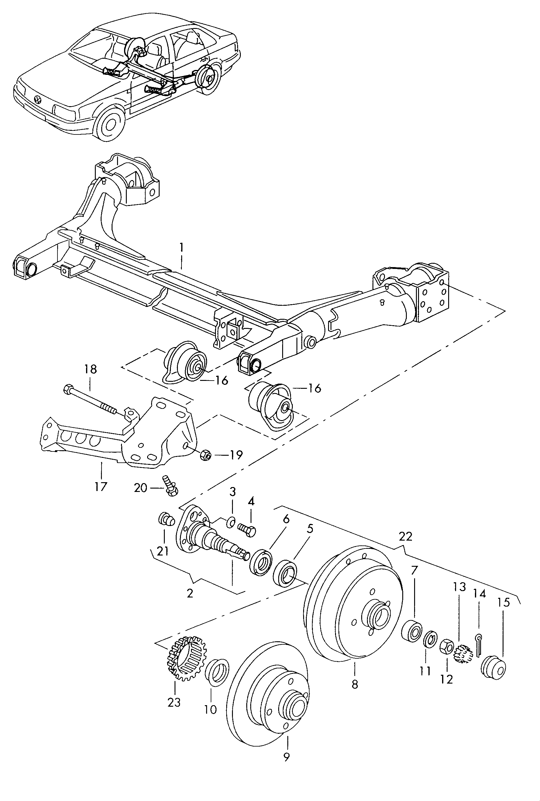 rear axle beam with attachment
parts - Passat/4Motion/Santana(PA)  