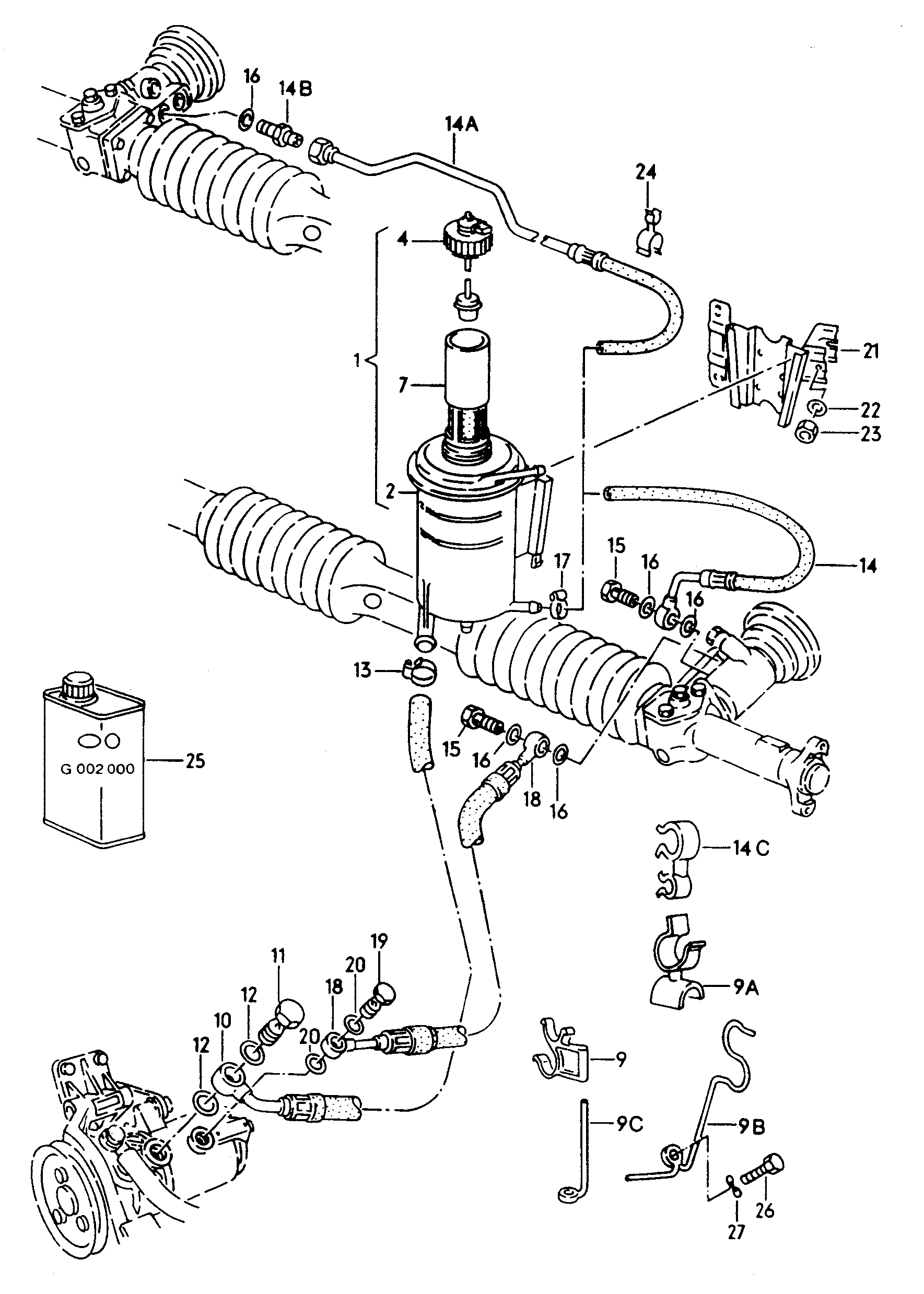 油罐及连接件, 软管
.; 中央液压泵 - Audi 200/Avant quattro(A20Q)  