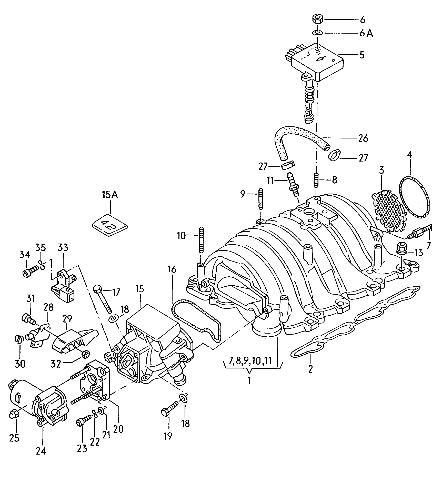 trubka saci - horni dil; ventil ridici - Audi 100/Avant quattro(A10Q)  
