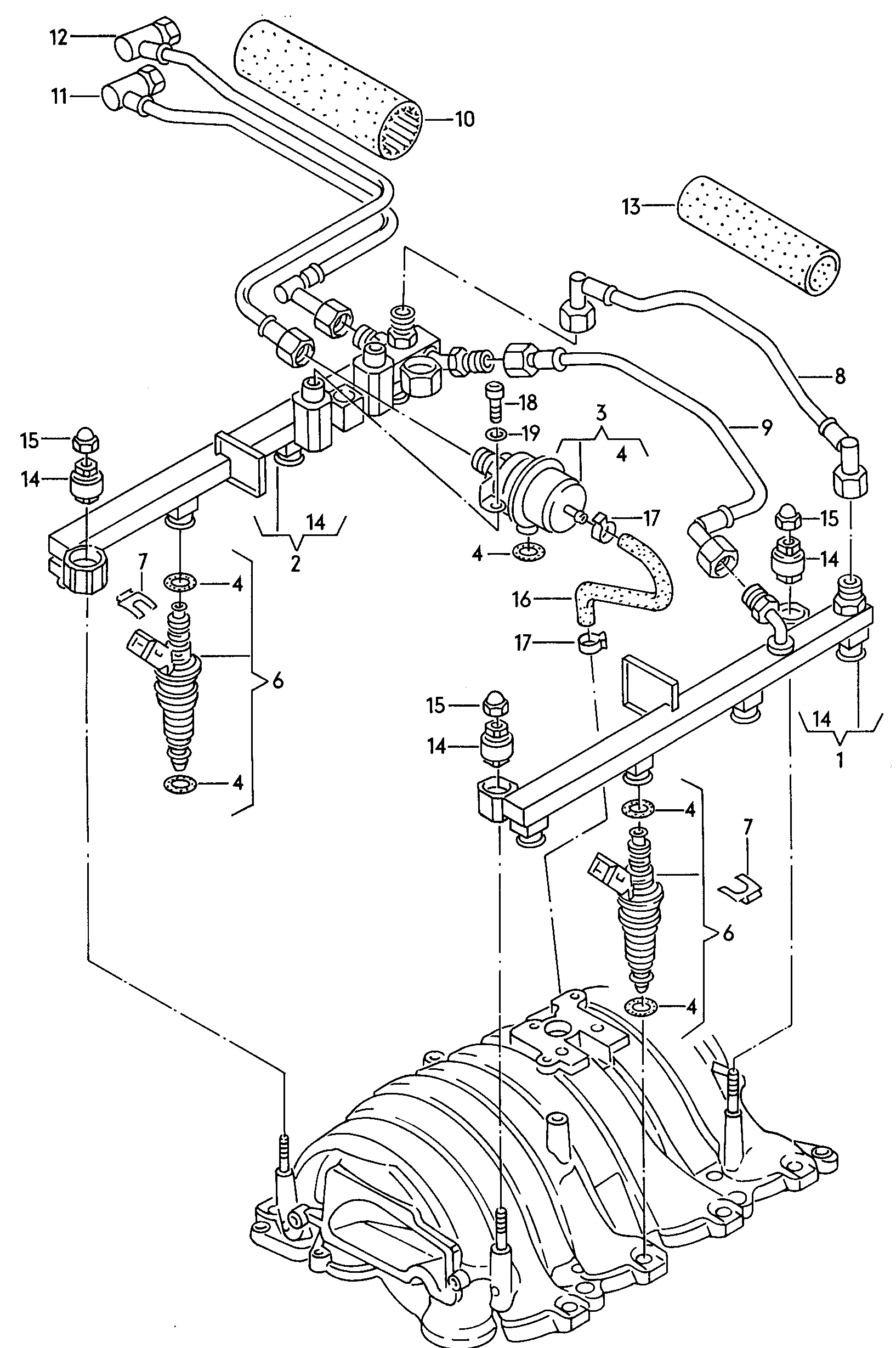 fuel line; pressure regulator; injection valve - Audi V8(V8)  