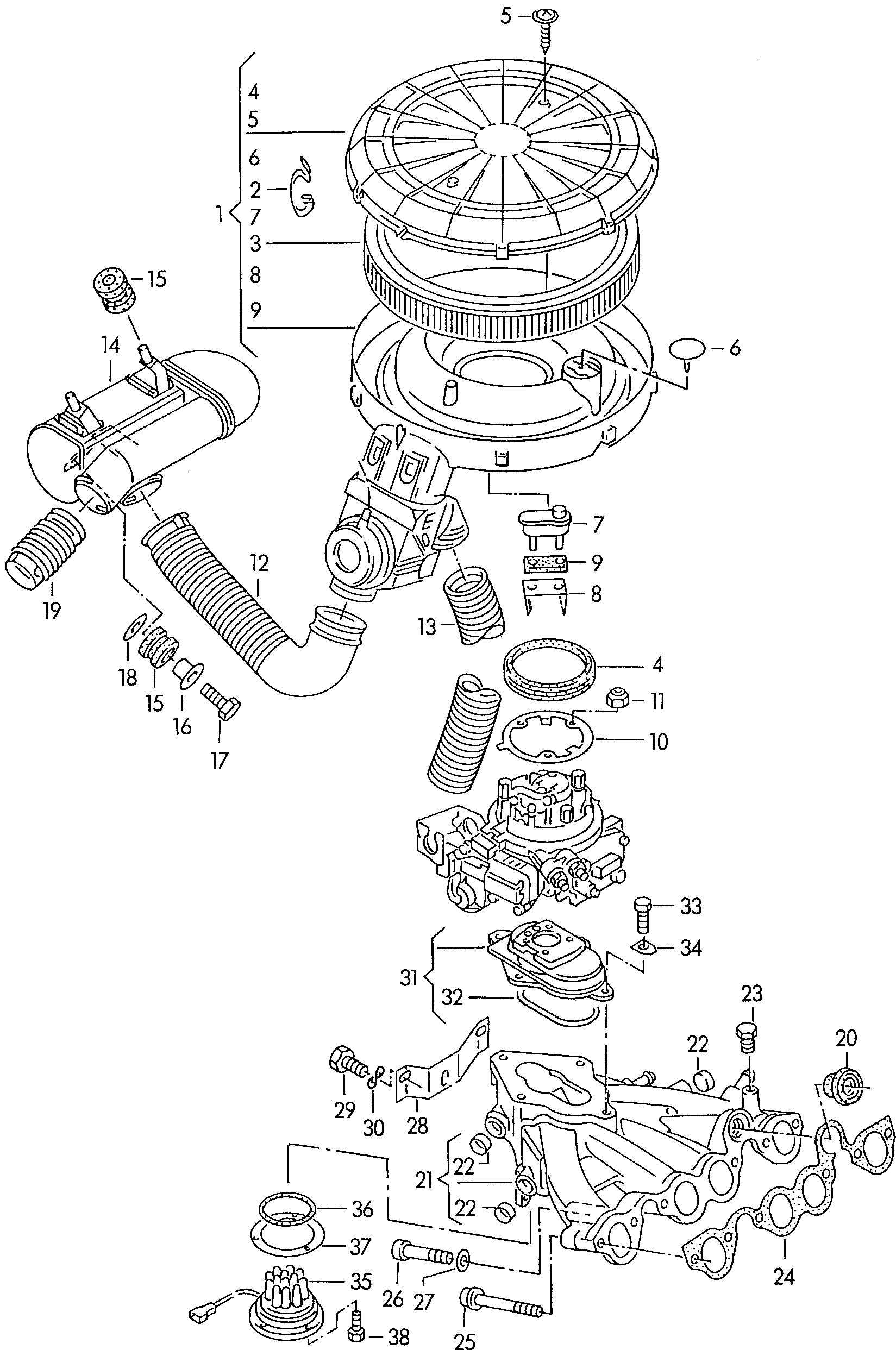 vzduchovy filtr; saci potrubi - Audi 80/90/Avant(A80)  