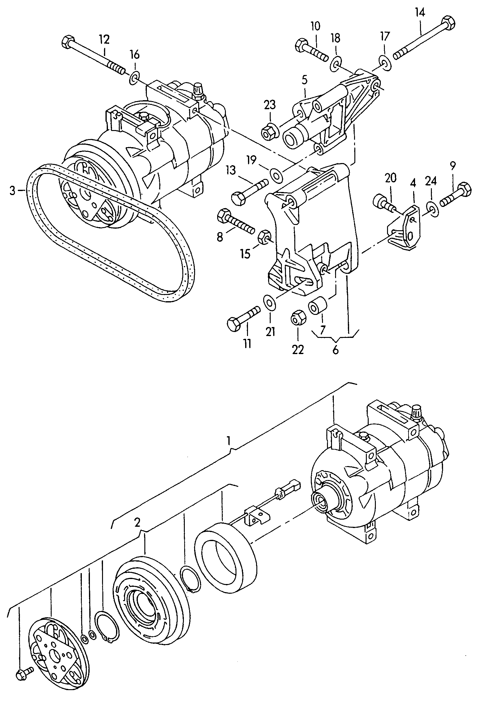 a/c compressor; connecting and mounting parts
for... - Audi Cabriolet(ACA)  