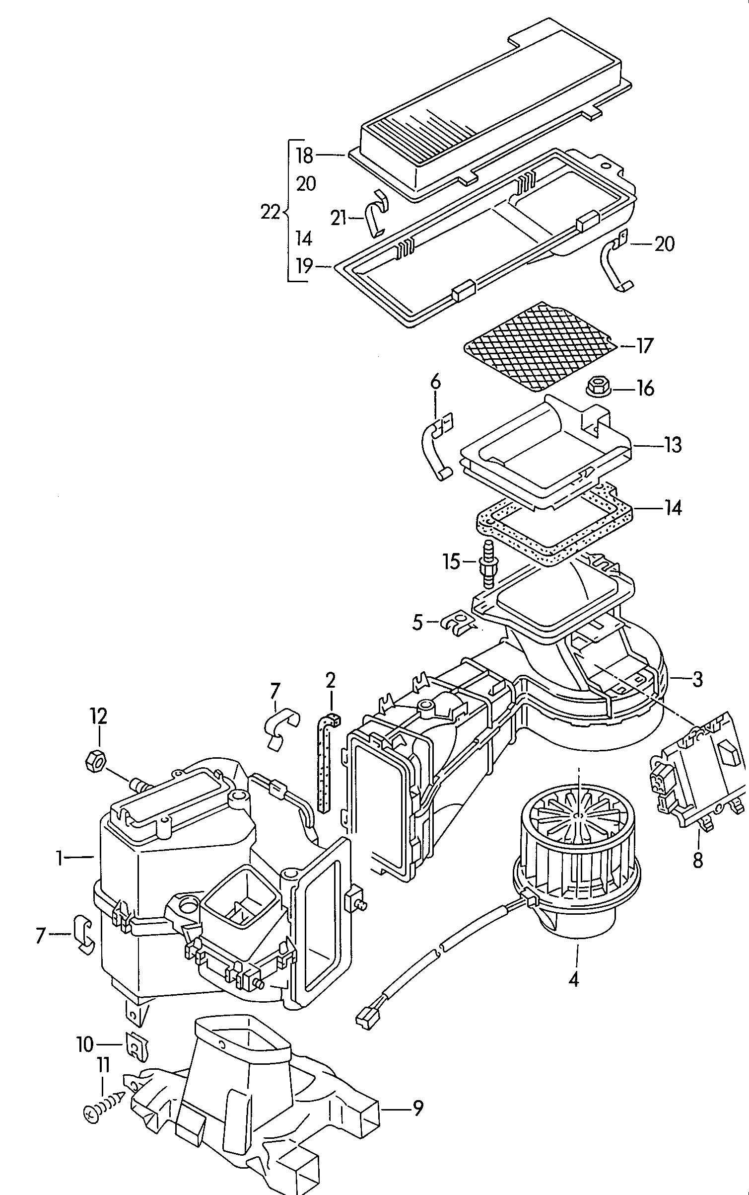 aanjager; warmtewisselaar; interieurluchtfilter - Audi 80/90/Avant(A80)  