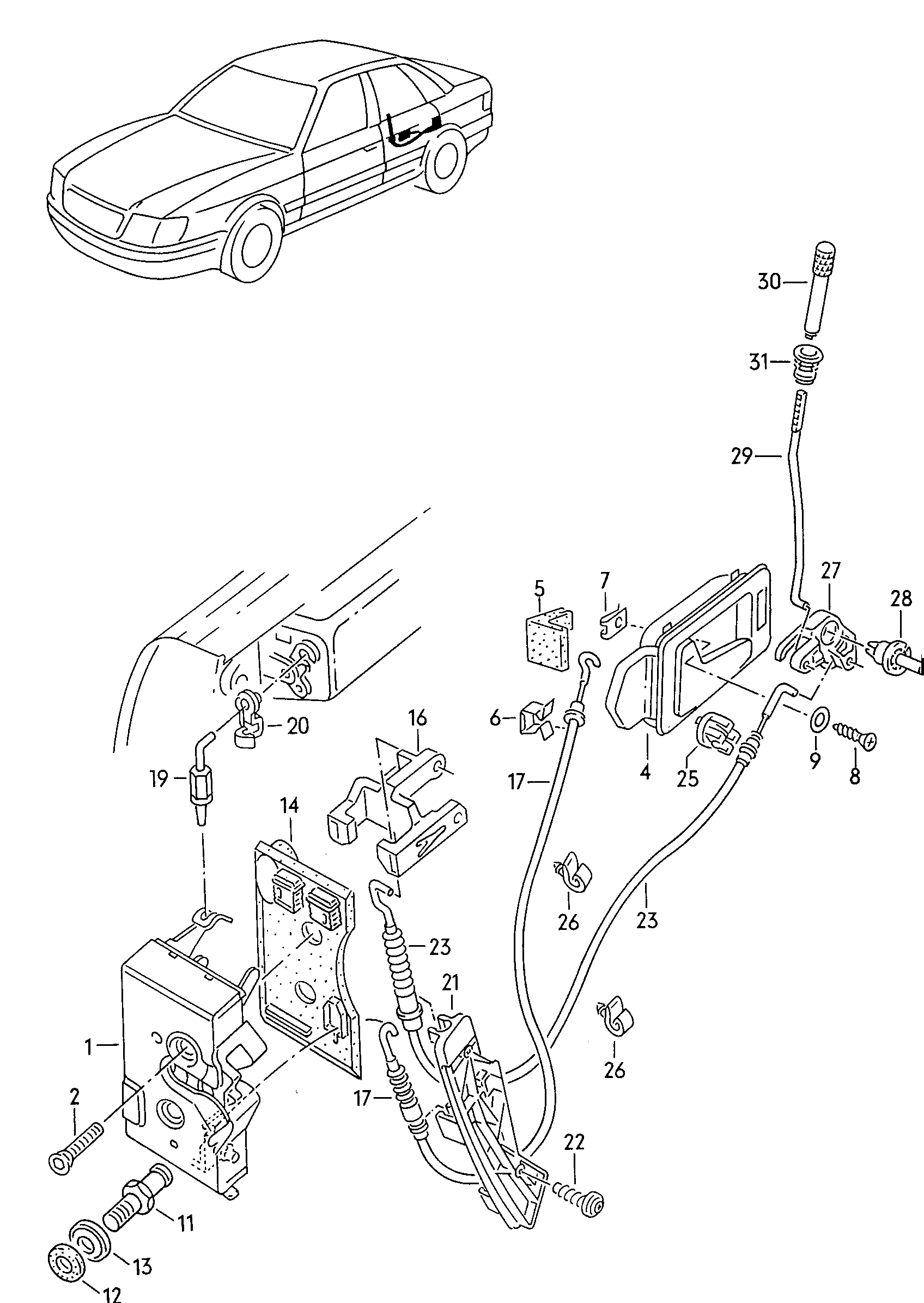 klamka wewnetrzna; zamek drzwi - Audi 80/90/Avant(A80)  