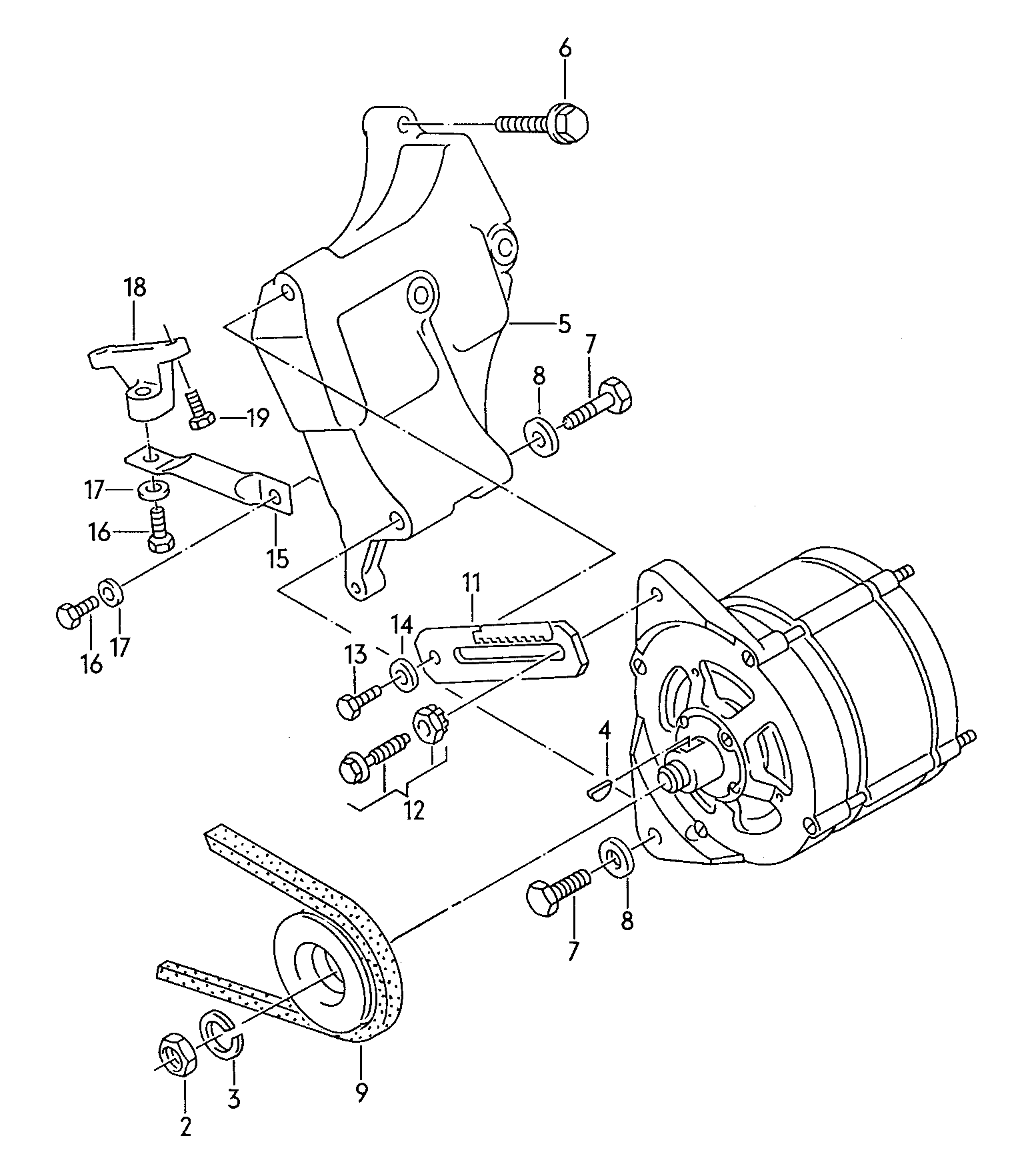 connecting and mounting parts
for alternator - Audi Coupe quattro(ACOQ)  