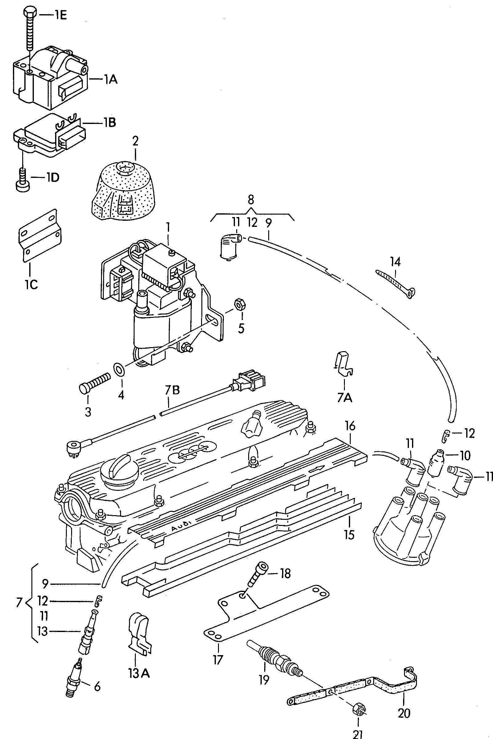 Zuendspule; Zuendleitung; Zuendkerze; Gluehkerze - Audi 80/90/Avant(A80)  