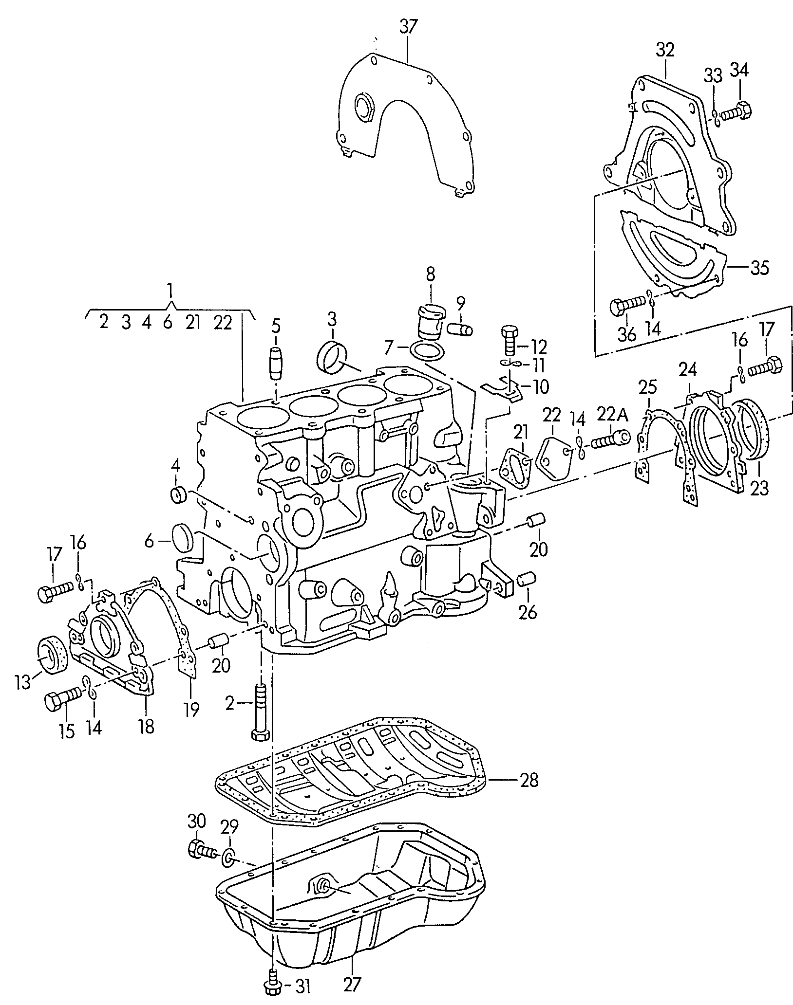 cilinderblok met zuigers; carterpan - Transporter(TR)  