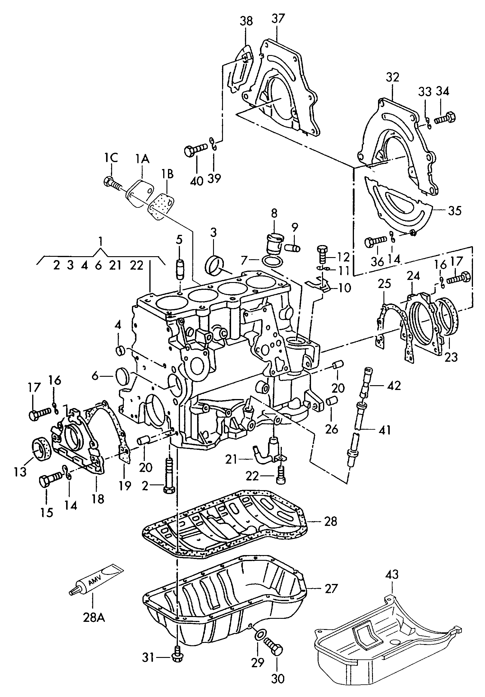 cylinder block with pistons; oil sump - Golf Cabriolet(GOC)  