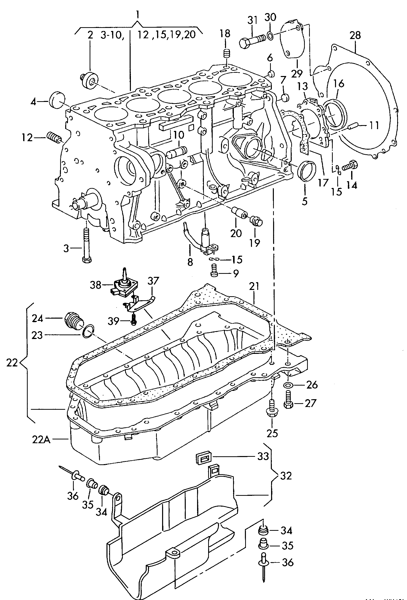 cylinder block with pistons; oil sump - Transporter(TR)  