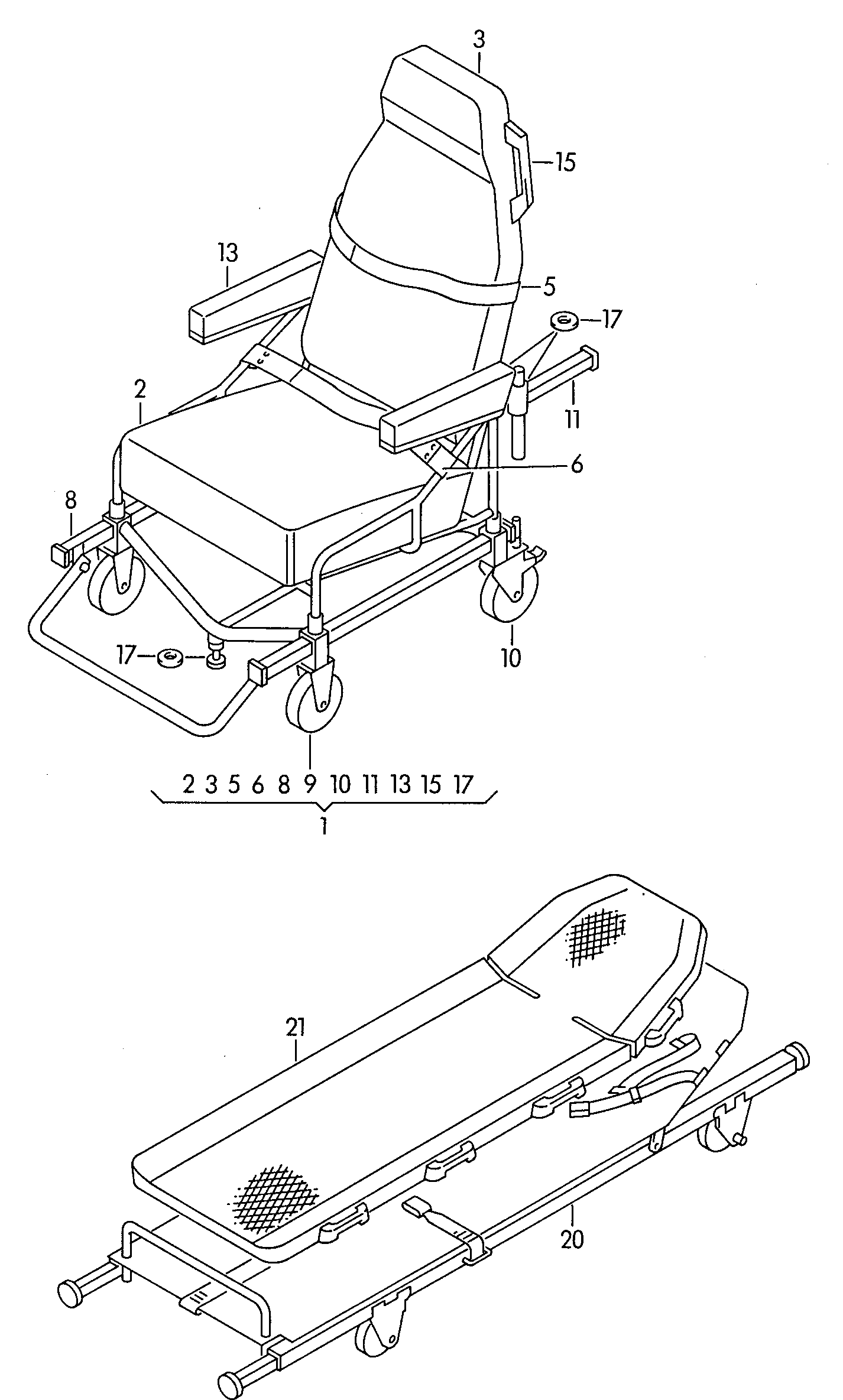 portable chair with rollers; stretcher - Transporter(TR)  
