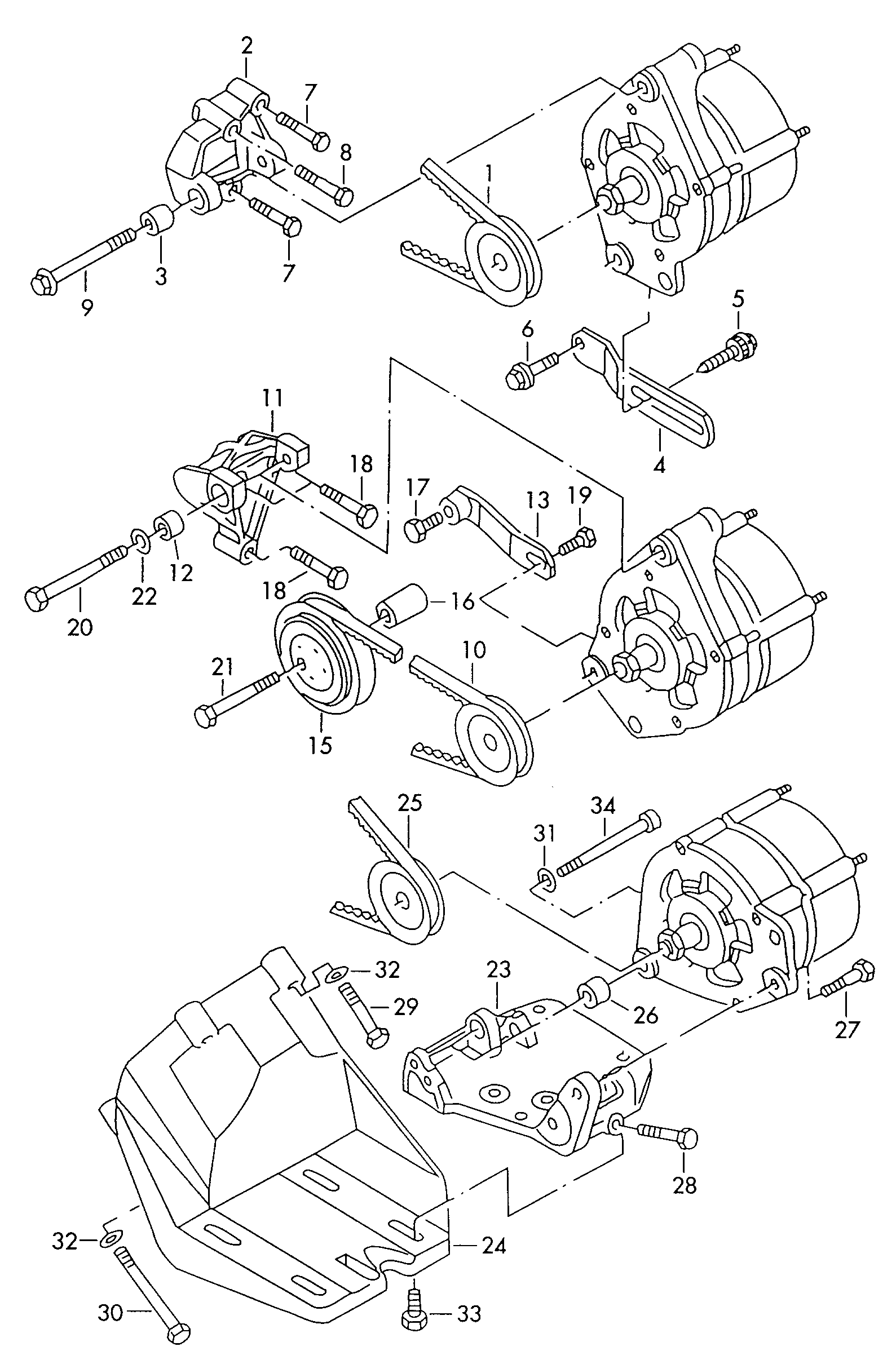 connecting and mounting parts
for alternator; for... - Transporter(TR)  
