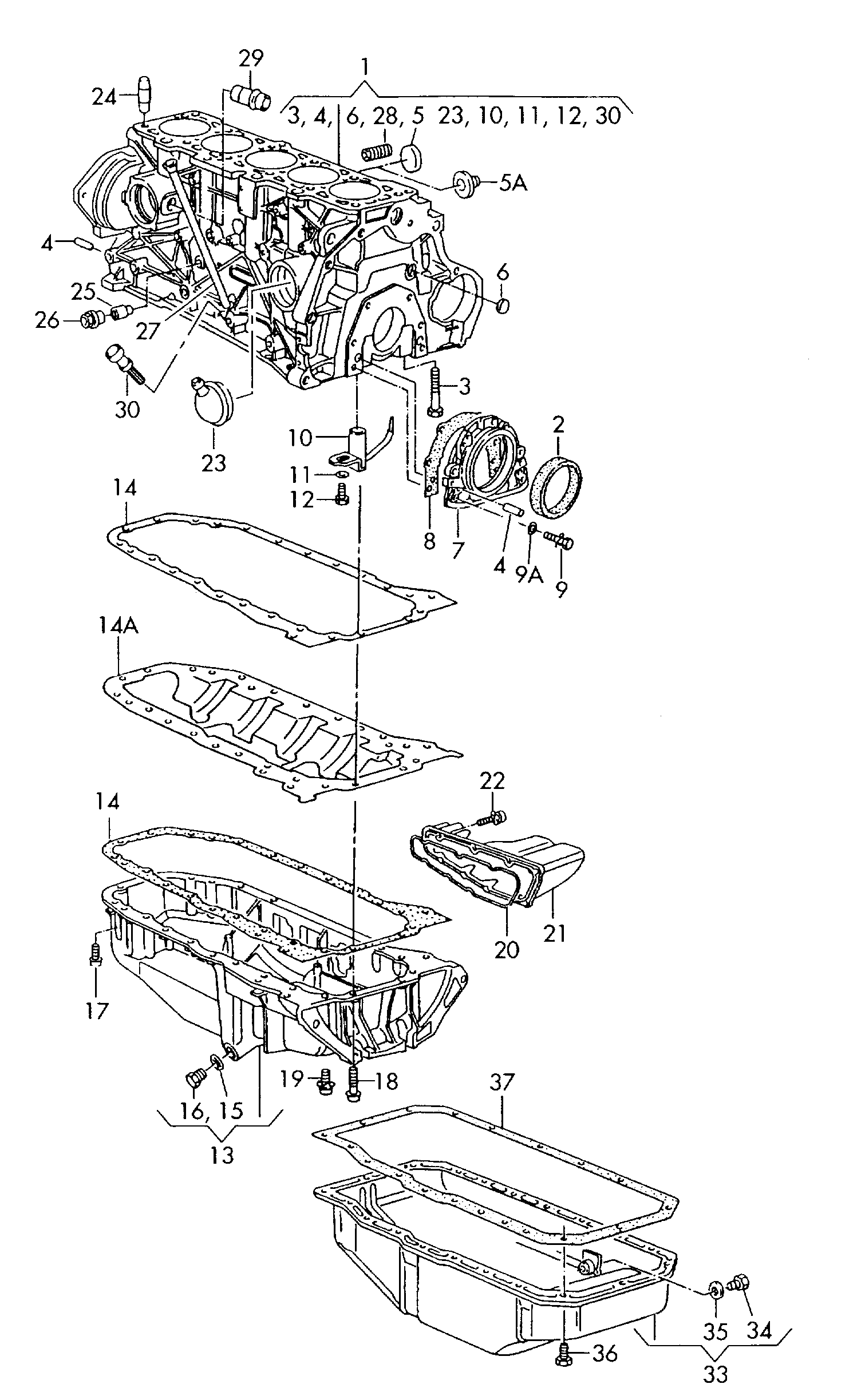 cylinder block with pistons; oil sump - Audi Coupe quattro(ACOQ)  