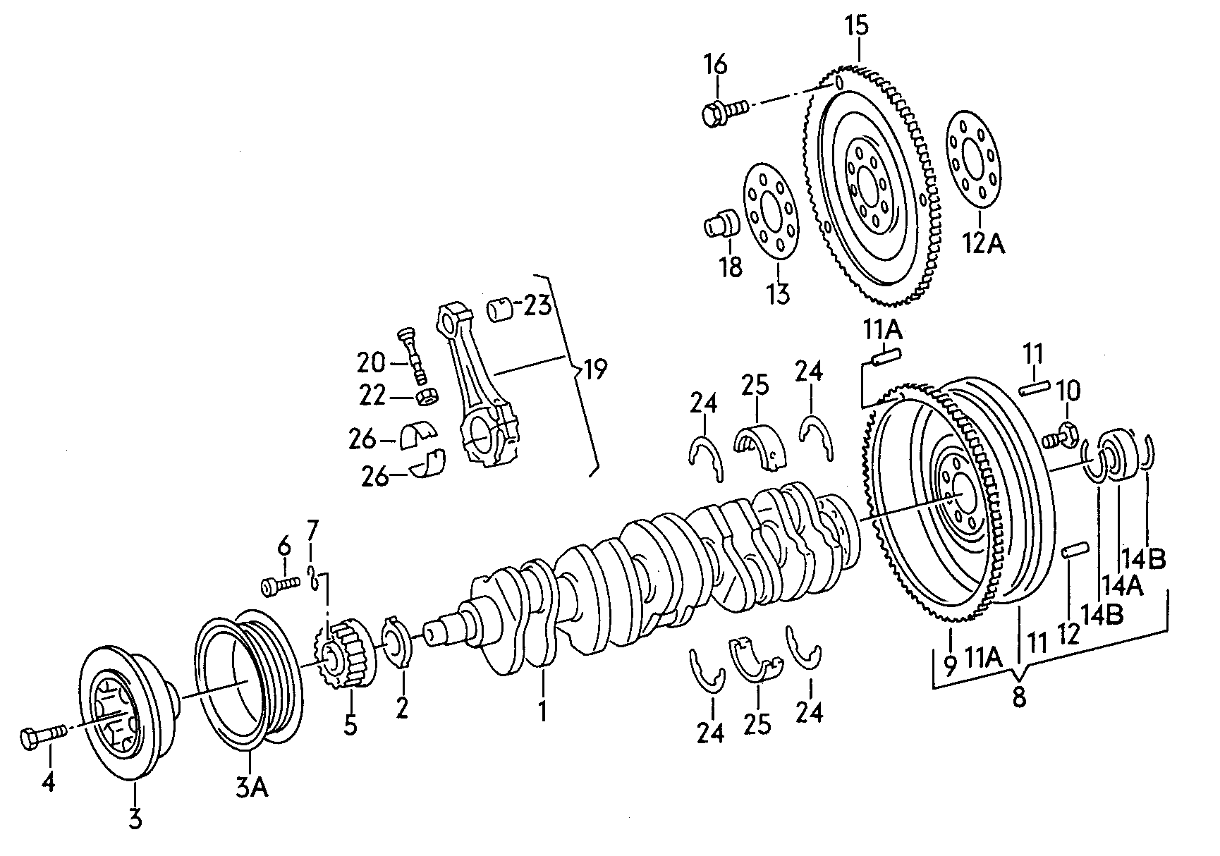 crankshaft; conrod; flywheel; v-belt pulley - Audi A6/S6 quattro(A6Q)  