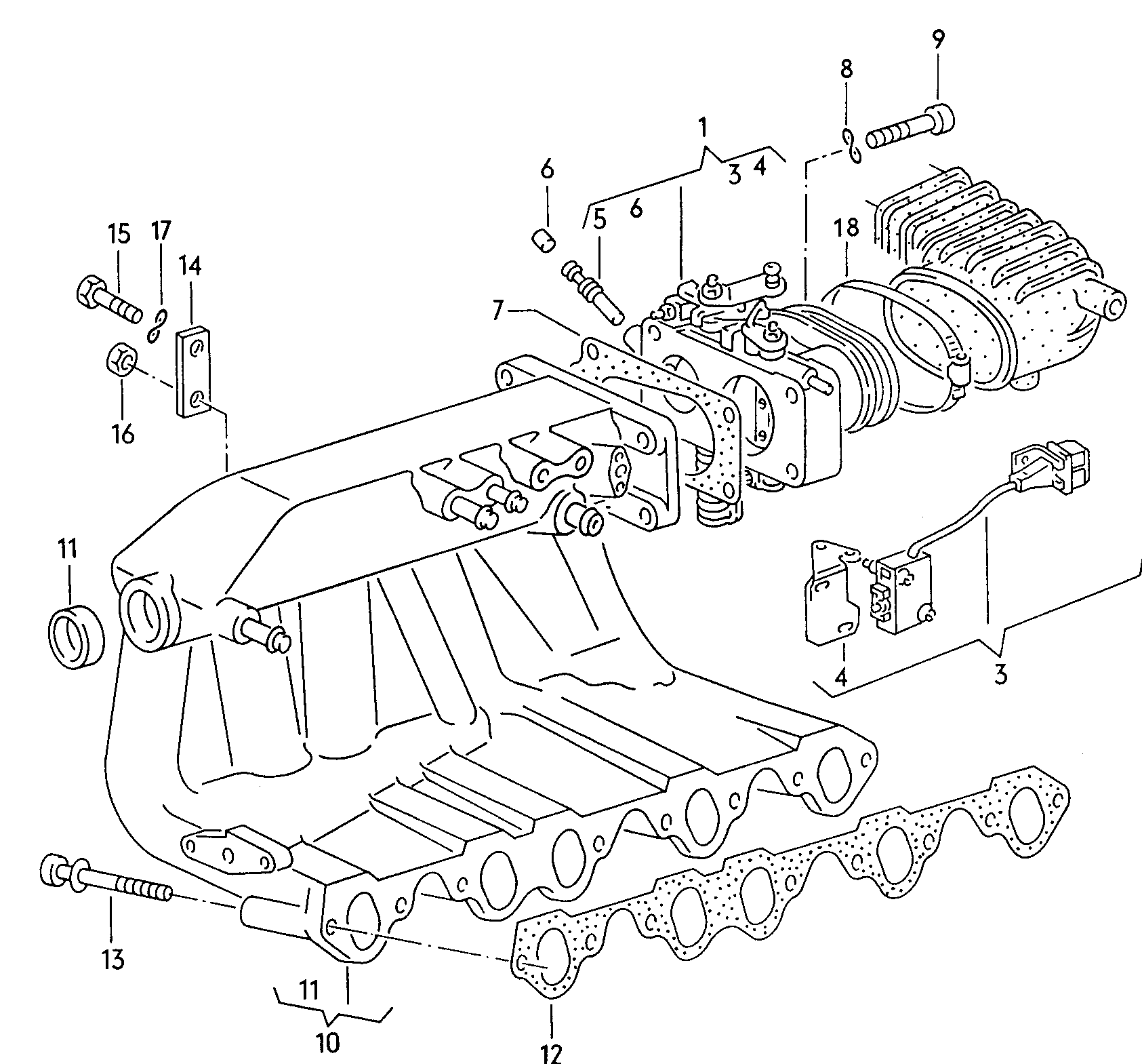 节气门接管; 进气接头 - Audi 80/90/Avant(A80)  