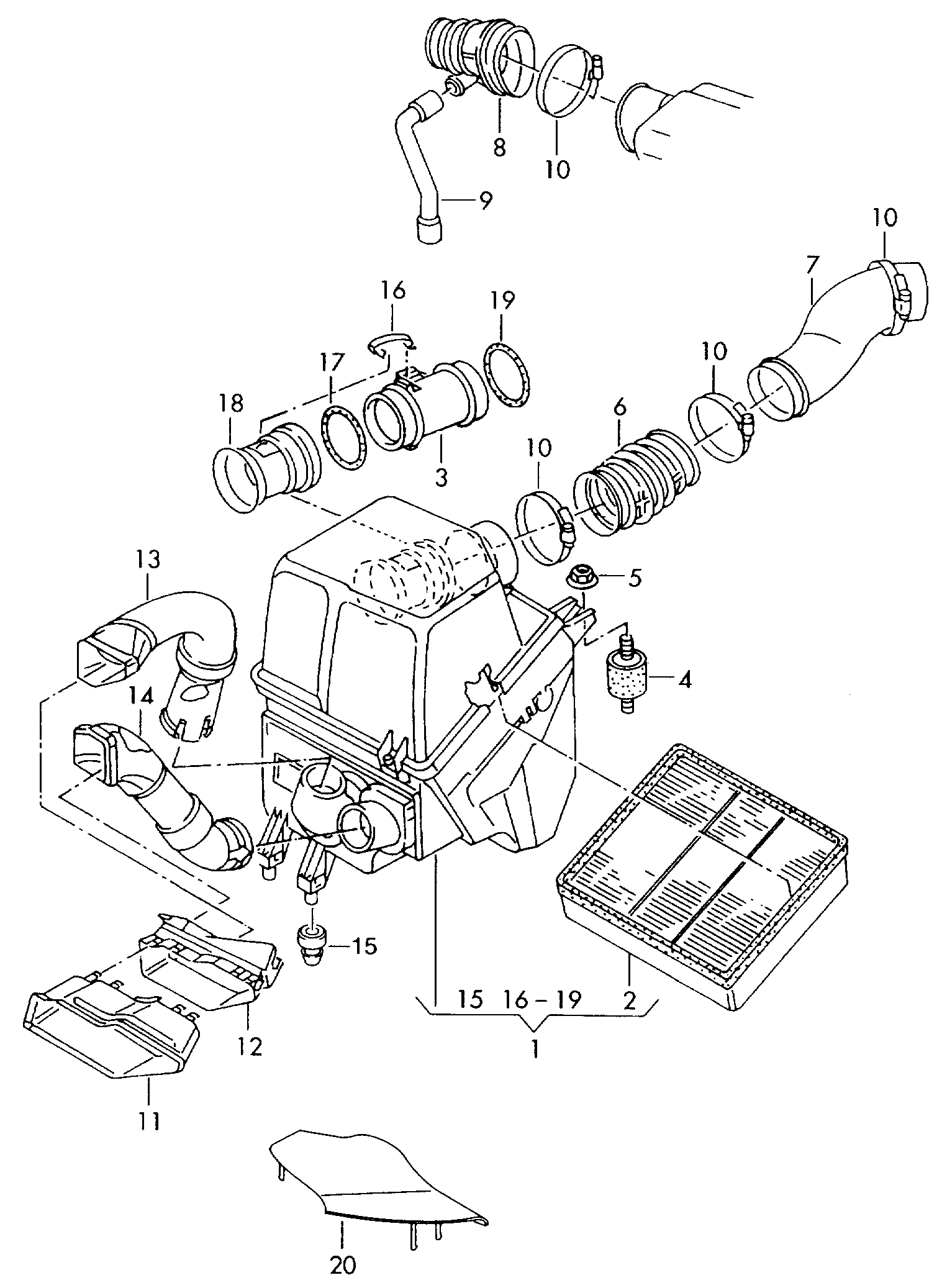 air filter with connecting
parts; air mass meter - Audi A8/S8 quattro(A8Q)  