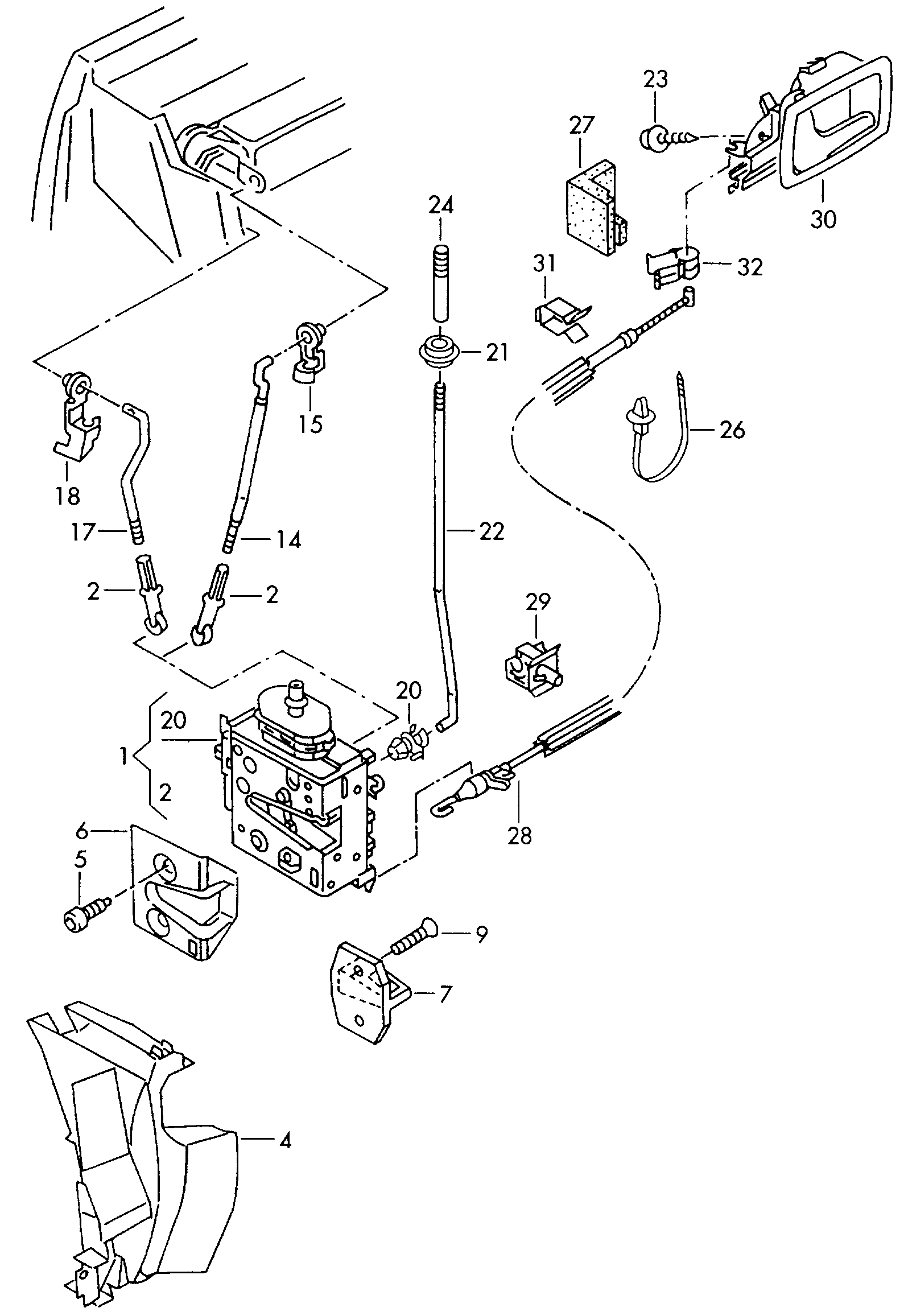 inner actuator; door lock - Audi A3/S3/Sportb./Lim./qu(A3)  