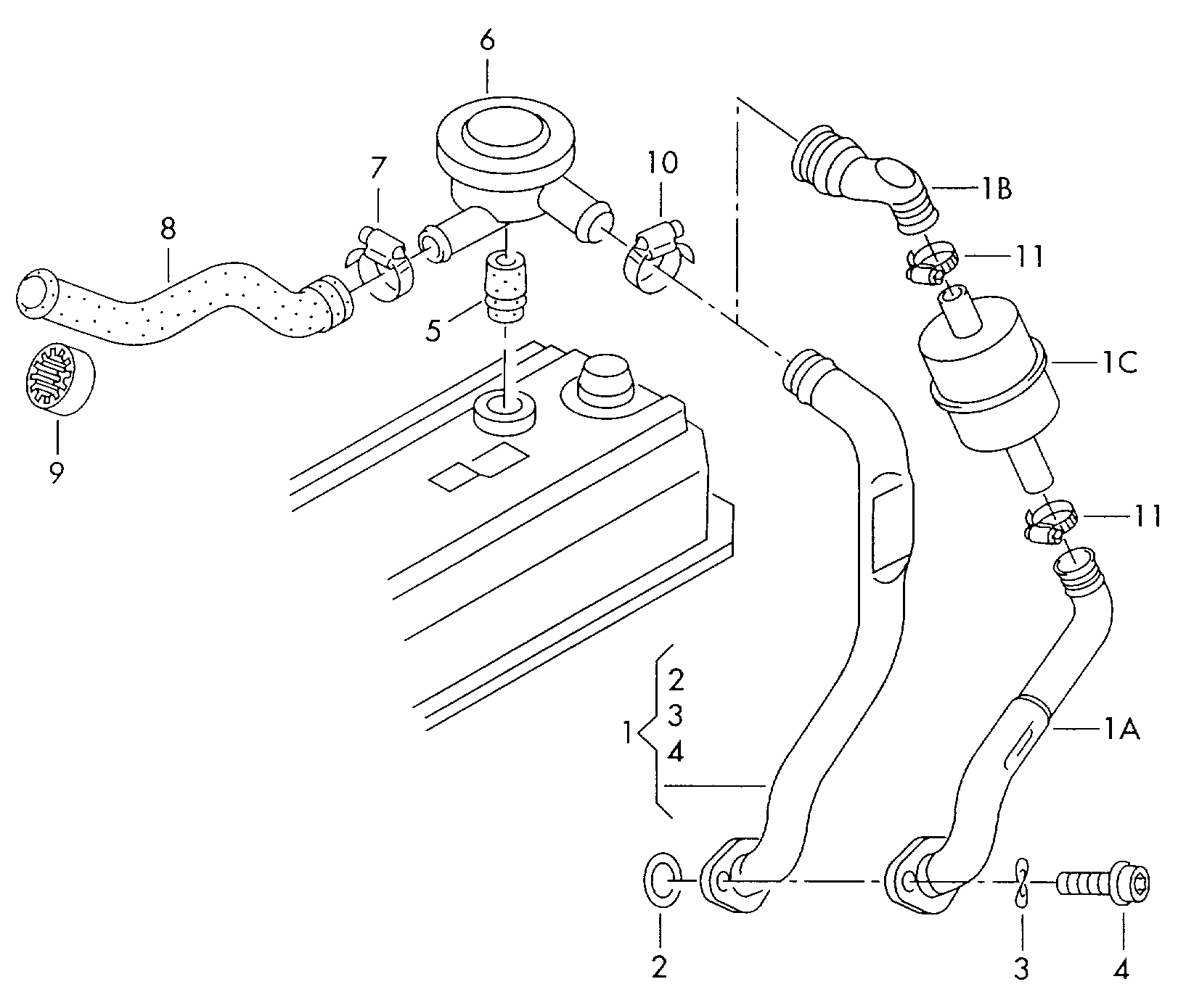Вентиляция для крышки
головки блока - Audi A4/Avant(A4)  
