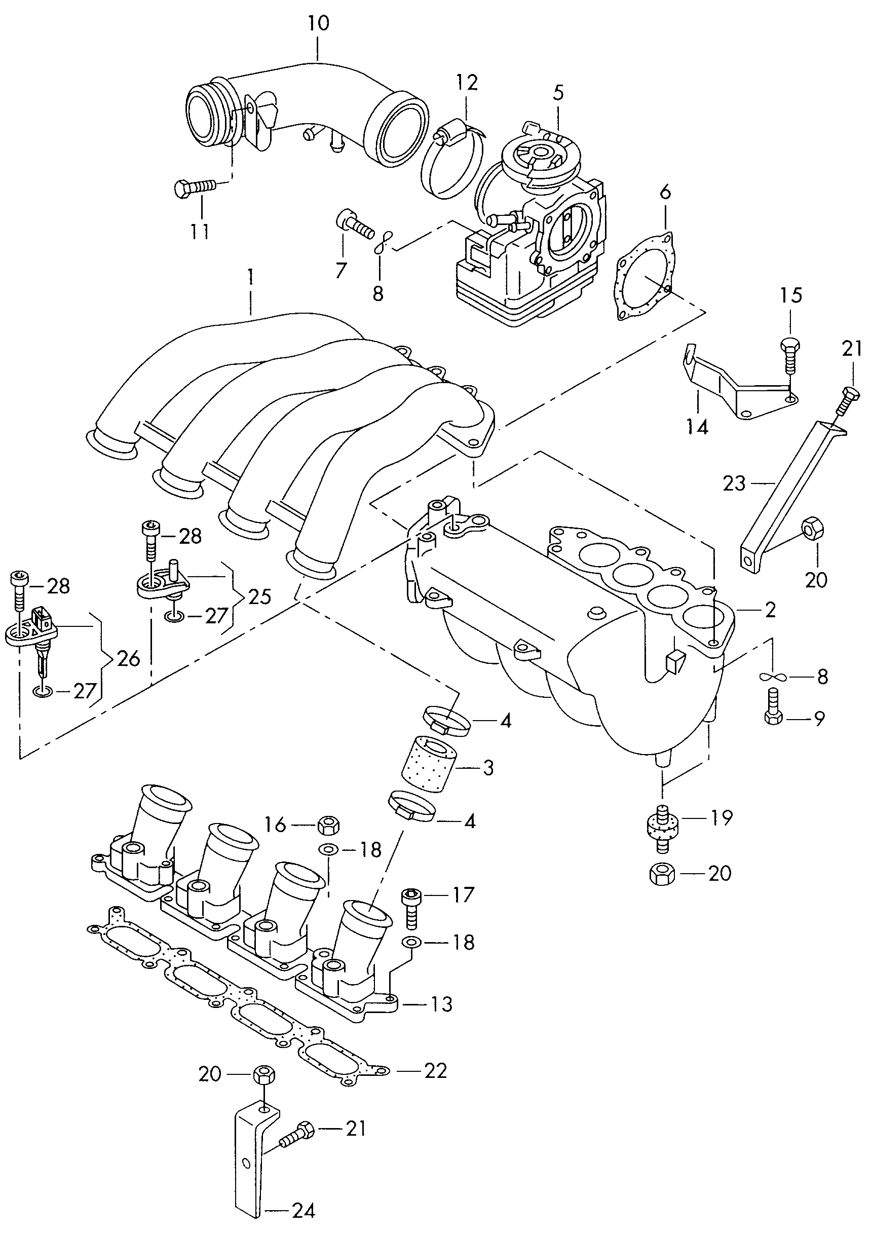 throttle valve control element; intake connection - Audi A4/Avant(A4)  