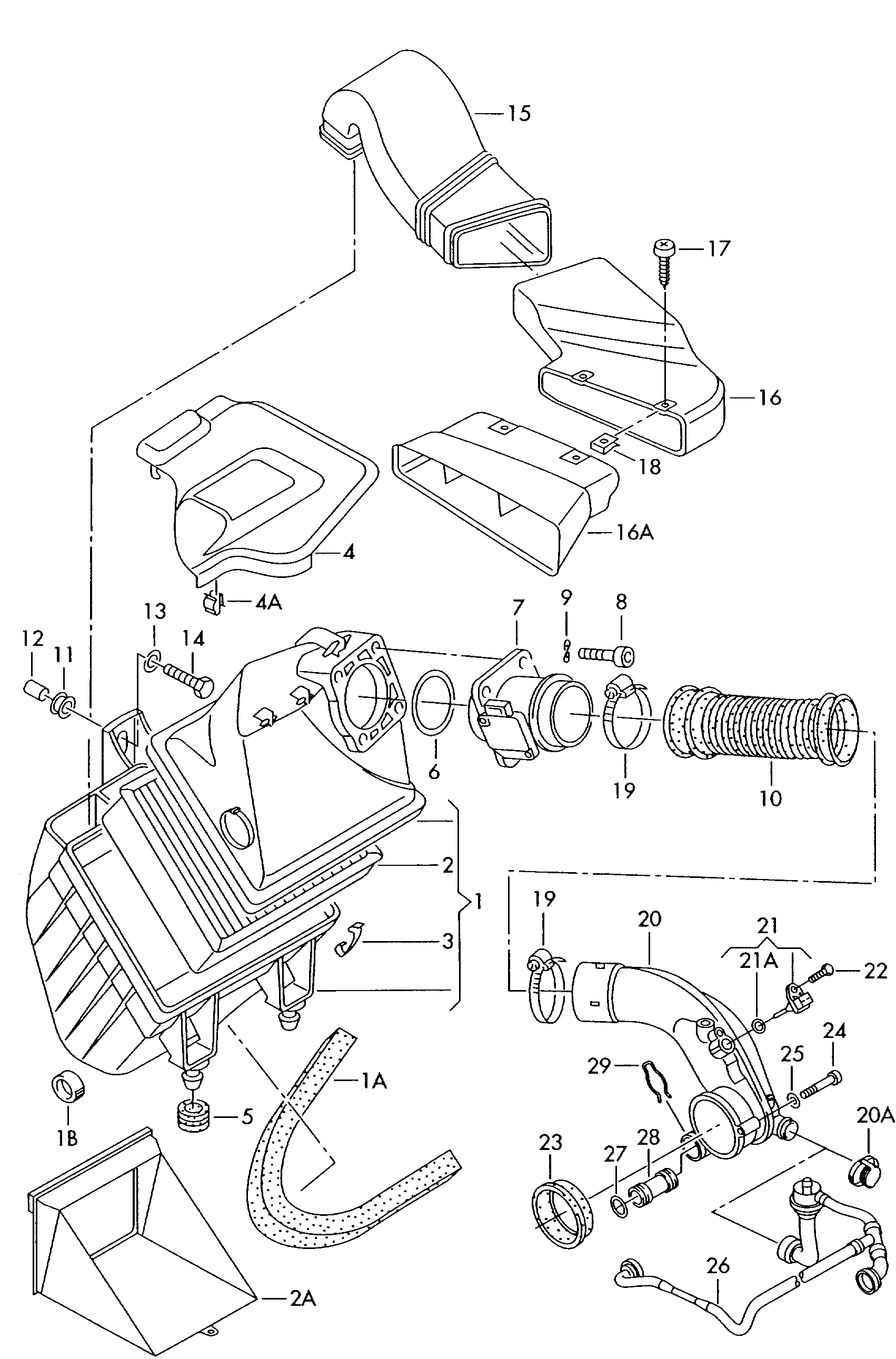 air filter with connecting
parts; air mass meter - Audi A4/Avant(A4)  