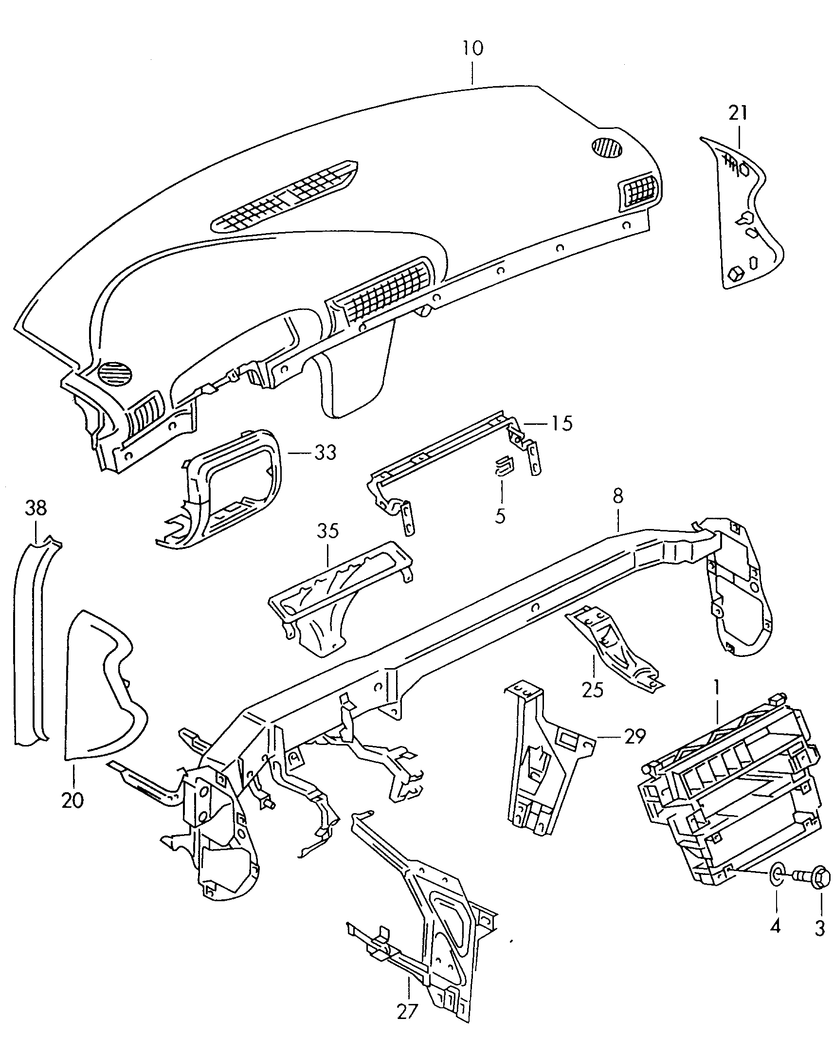 deska pristrojova; dily montaz.pro pristr.desku - Audi A4/Avant(A4)  