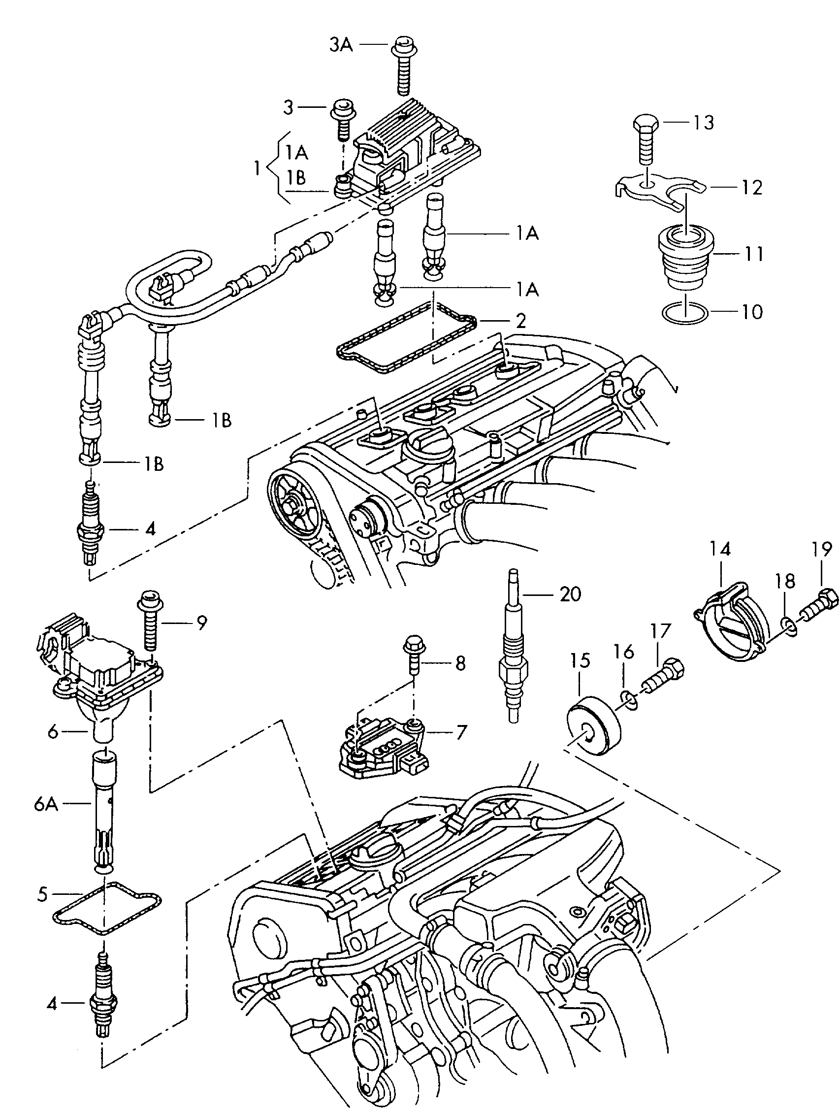 Zuendspule; Zuendkerze; Hallgeber - Audi A4/S4 Cabrio./qu.(AA4C)  