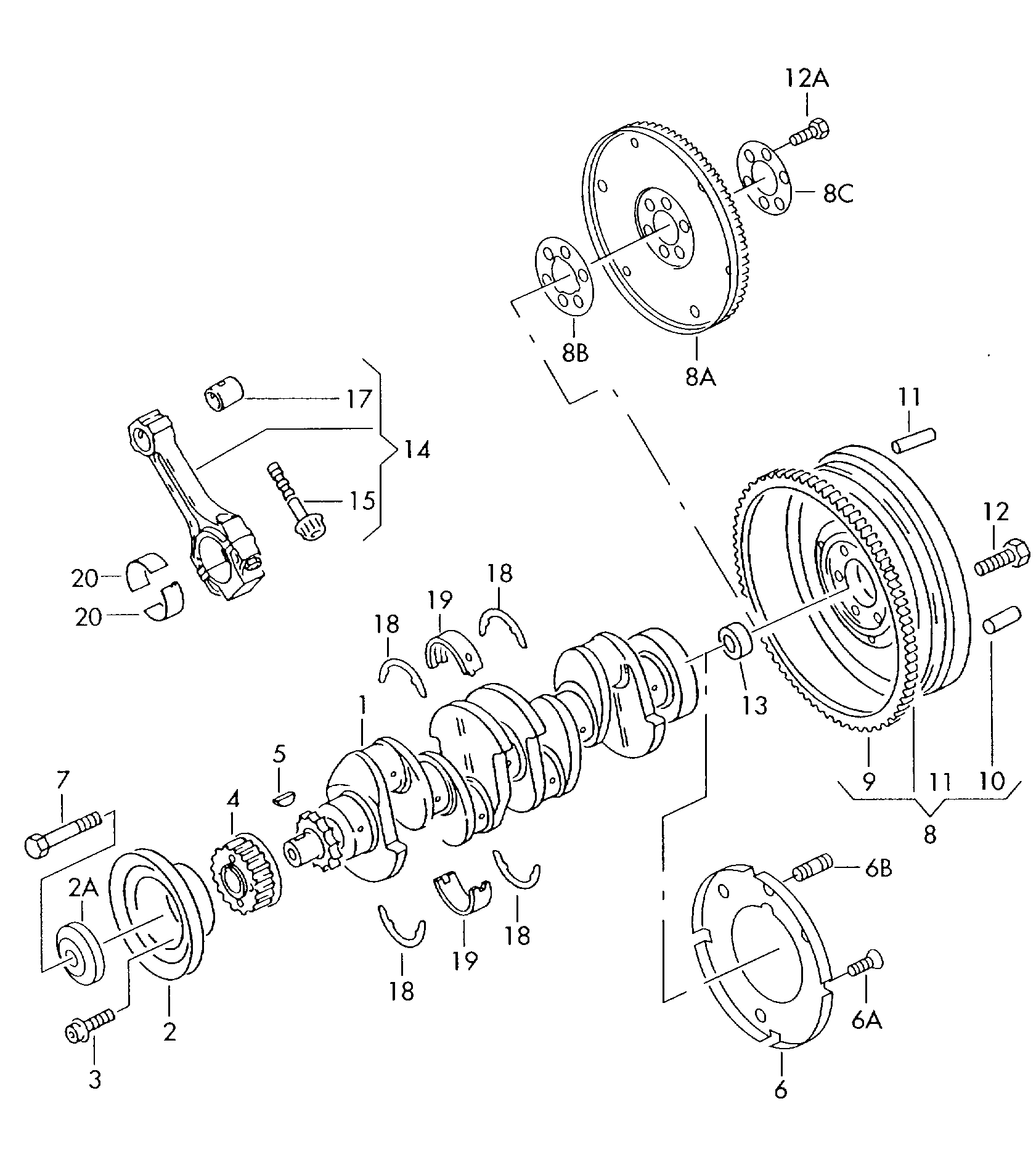 hridel klikovy; ojnice uplna; ulozeni - Audi A2(A2)  
