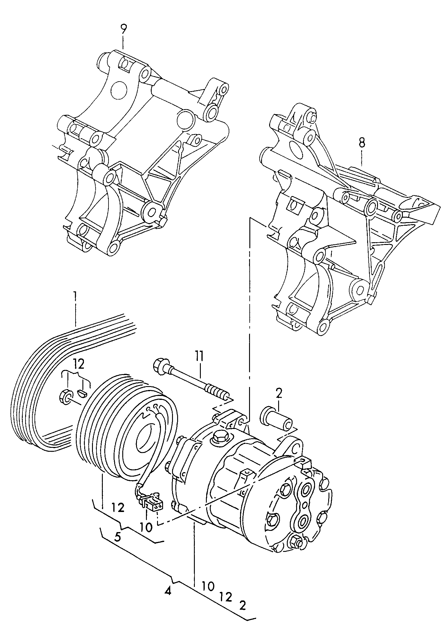 空调压缩机; 电磁离合器; 支架，用于三相交流发电机
和制冷剂压缩机 - Alhambra(AL)  